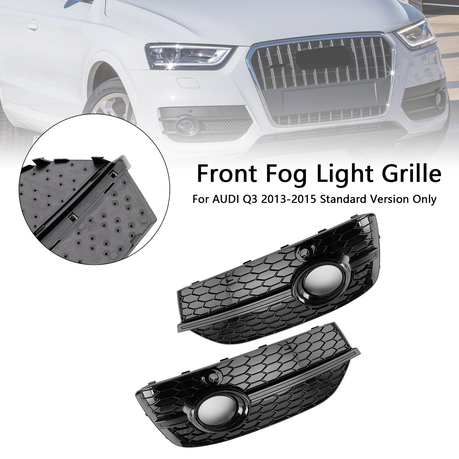 2013-2015 Audi Q3 RSQ3 Style Honeycomb Front Fog Light Covers Gloss Black