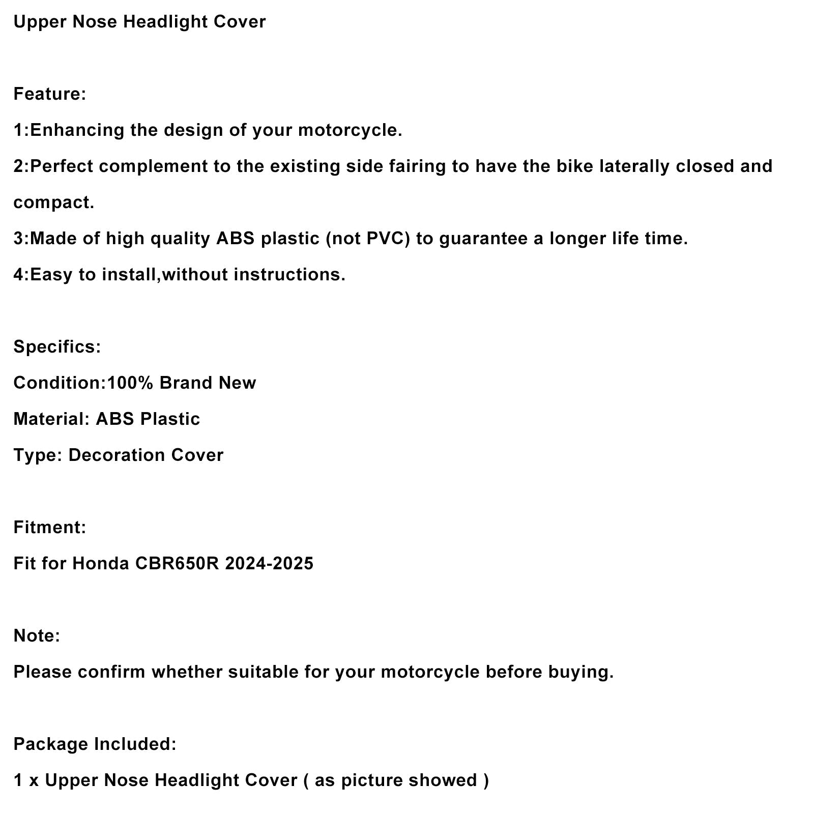 2024-2025 Honda CBR650R Front Upper Nose Headlight Cover Fairing