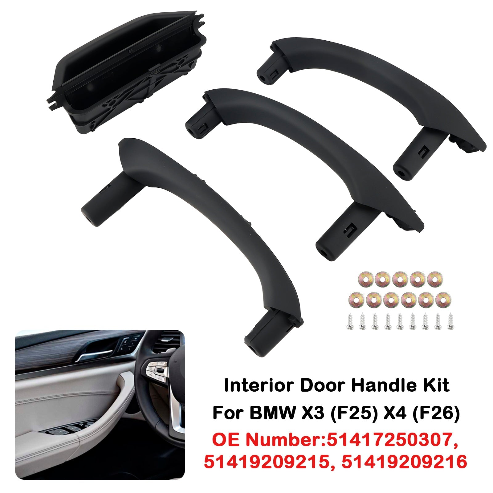 Black Interior Door Handle Kit 51417250307 for BMW X3 (F25) X4 (F26)