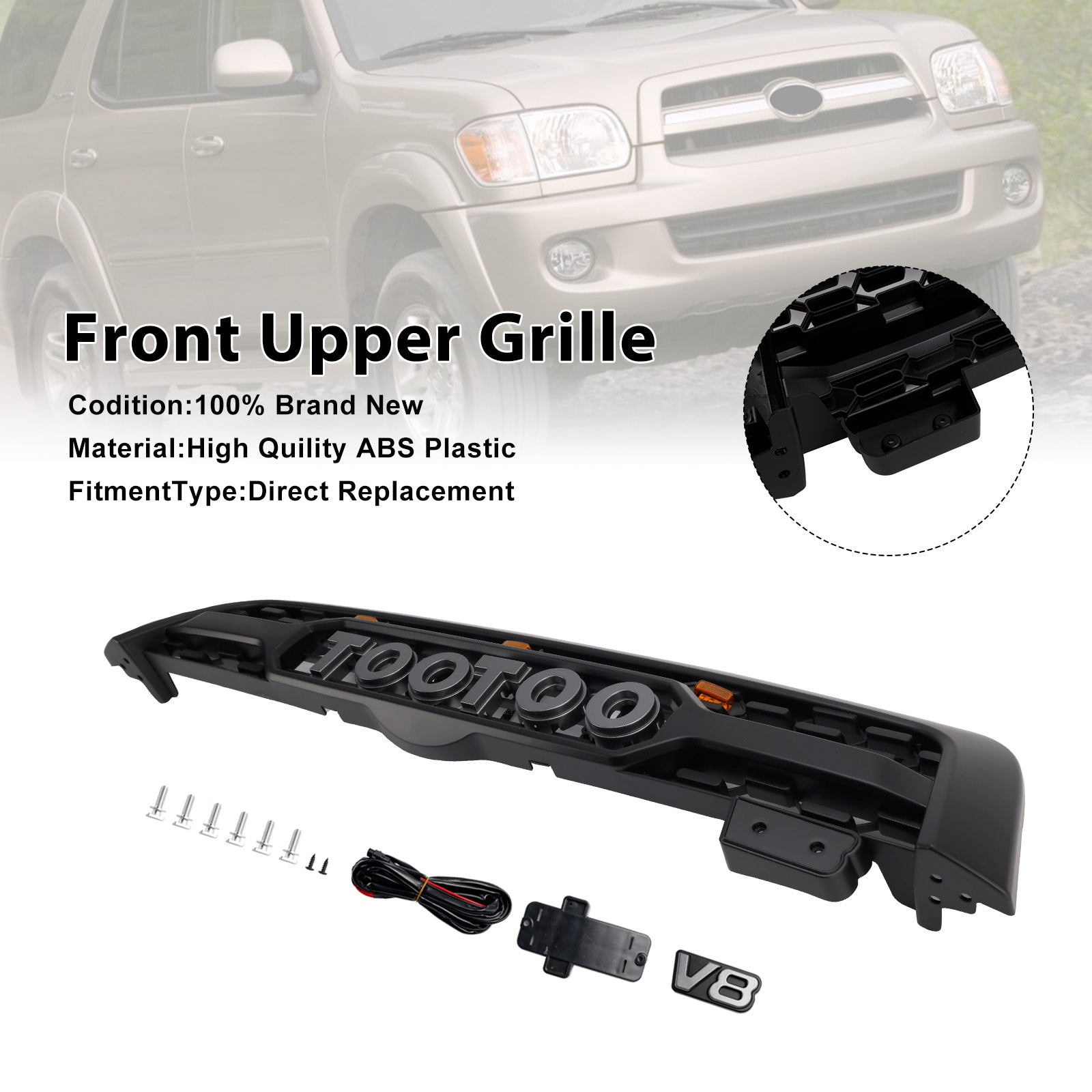 Matte Black Front Bumper Grill Grille Fit Toyota Sequoia 2005-2007 W/ Led Light