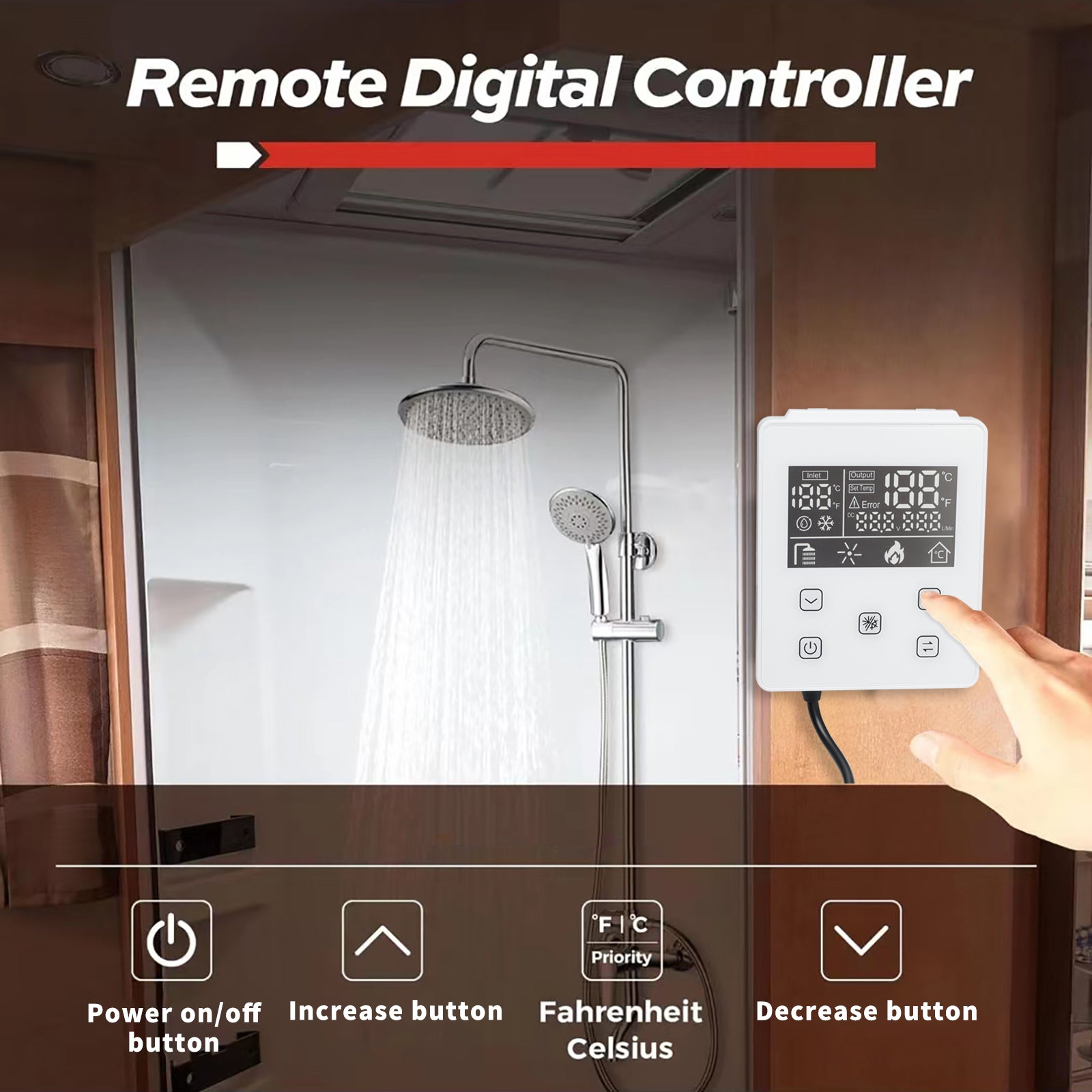 RV Tankless Water Heater Propane Gas 65000BTU with Controller/Shower Accessories