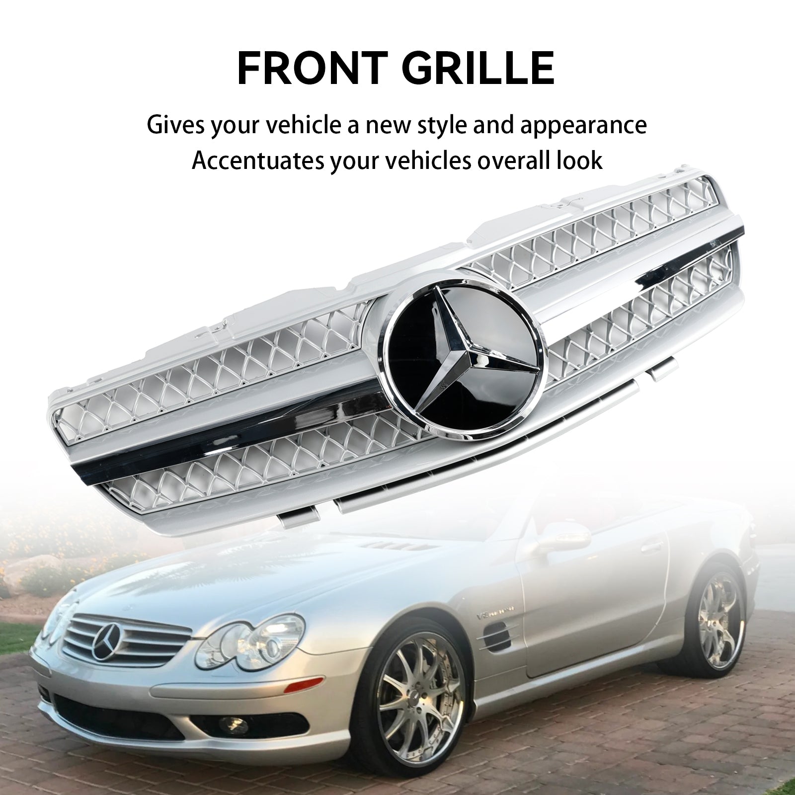 Mercedes R230 SL500 SL600 2003-2006 1 Fin Front Bumper Upper Grill Grille