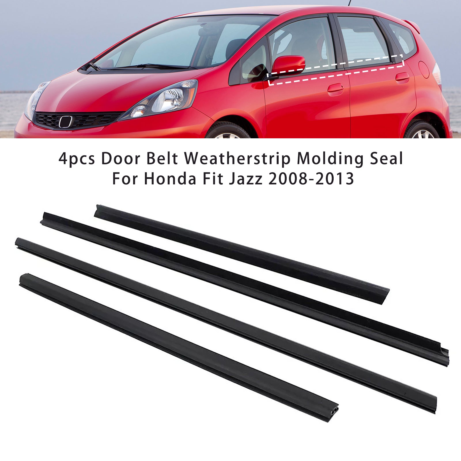 4pcs Door Belt Weatherstrip Molding Seal For Honda Fit Jazz 2008-2013