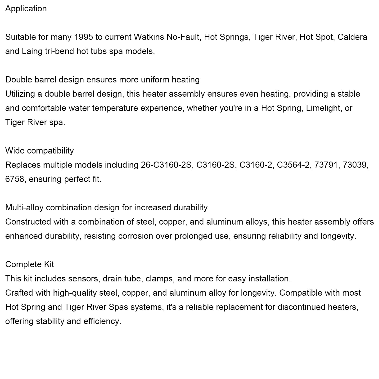 4KW Titanium No-Fault Spa Heater Assembly, Compatible with Watkins Hot Spring, Caldera & Tiger River, Replaces 73791/73039