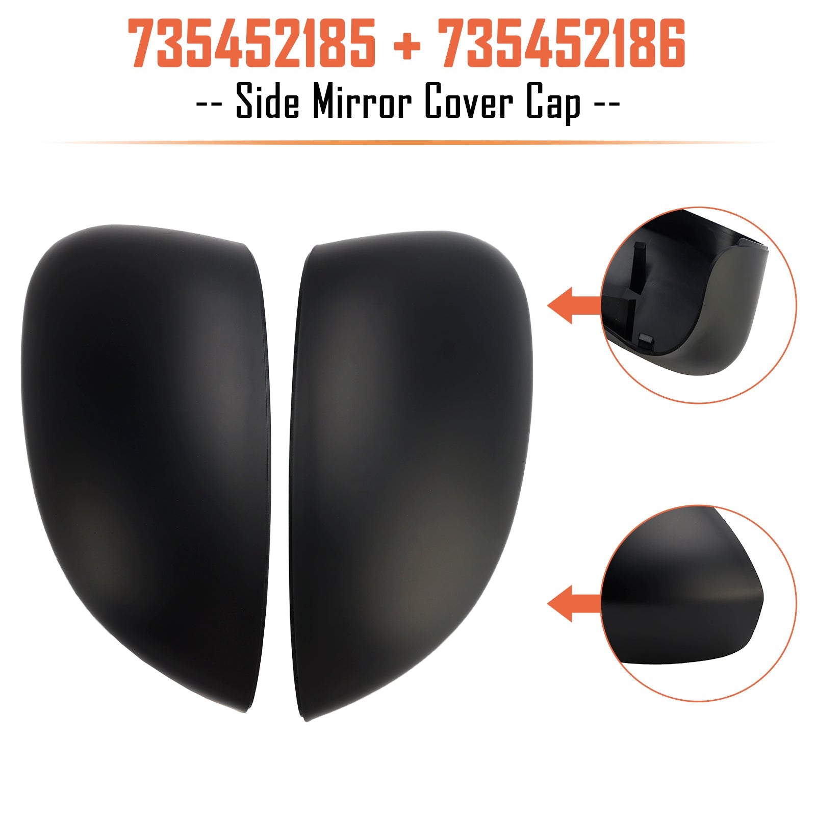 Pair of Side Mirror Cover Cap for Fiat 500 2007-2024 Grande Punto 2005-2018