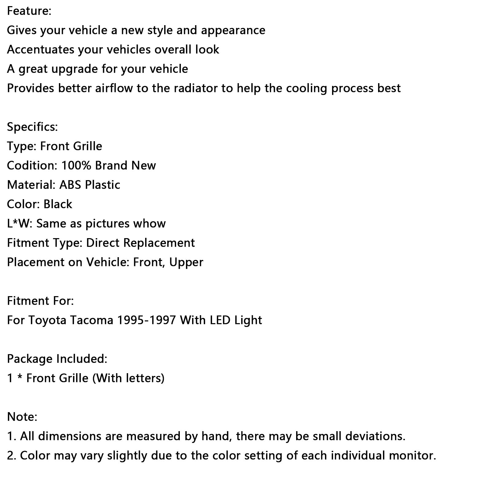 1995-1997 Toyota Tacoma TRD PRO Honeycomb Front Bumper Grill Grille