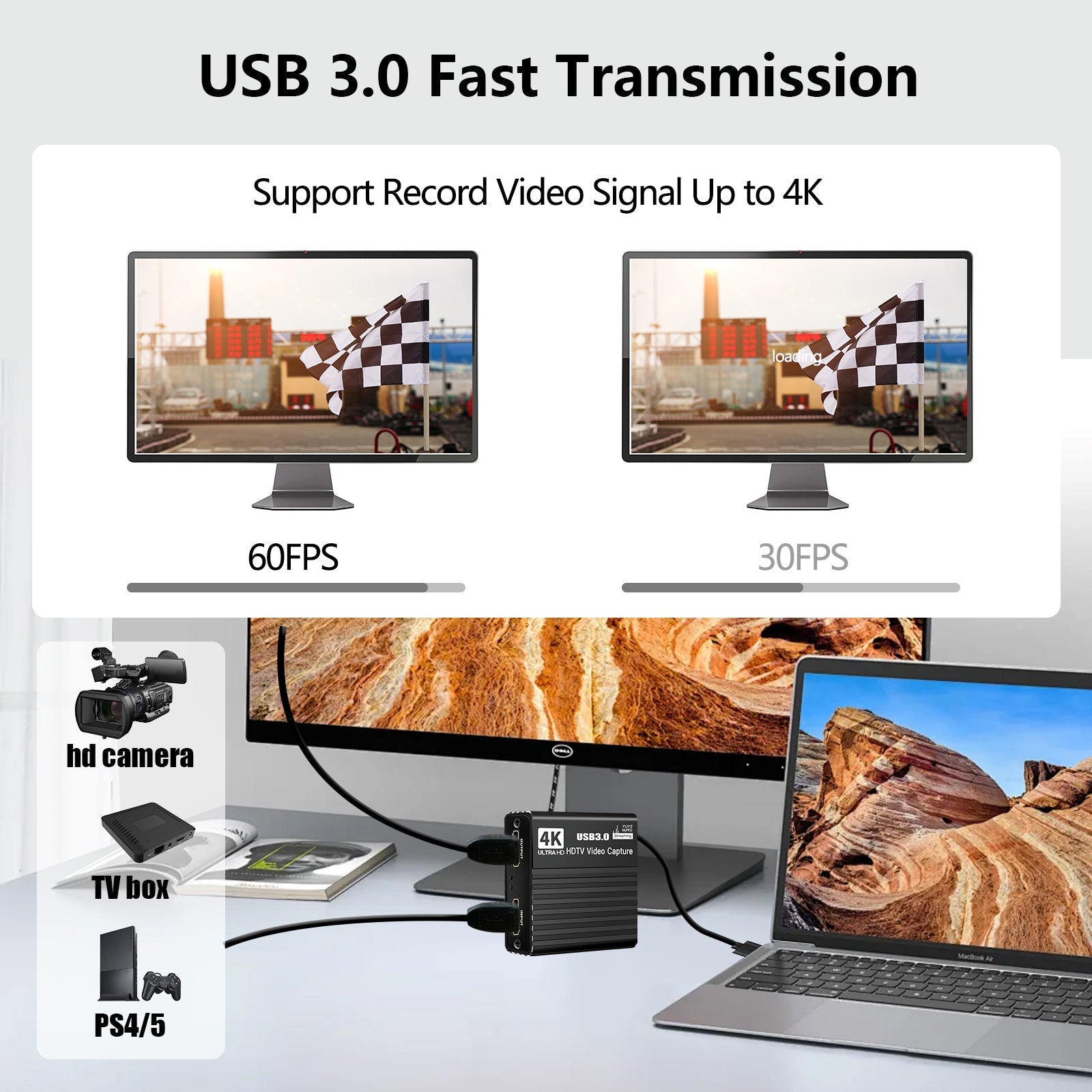USB 3.0 Video Capture Card HDMI 4K Recording Box Game Live Broadcast Microphone