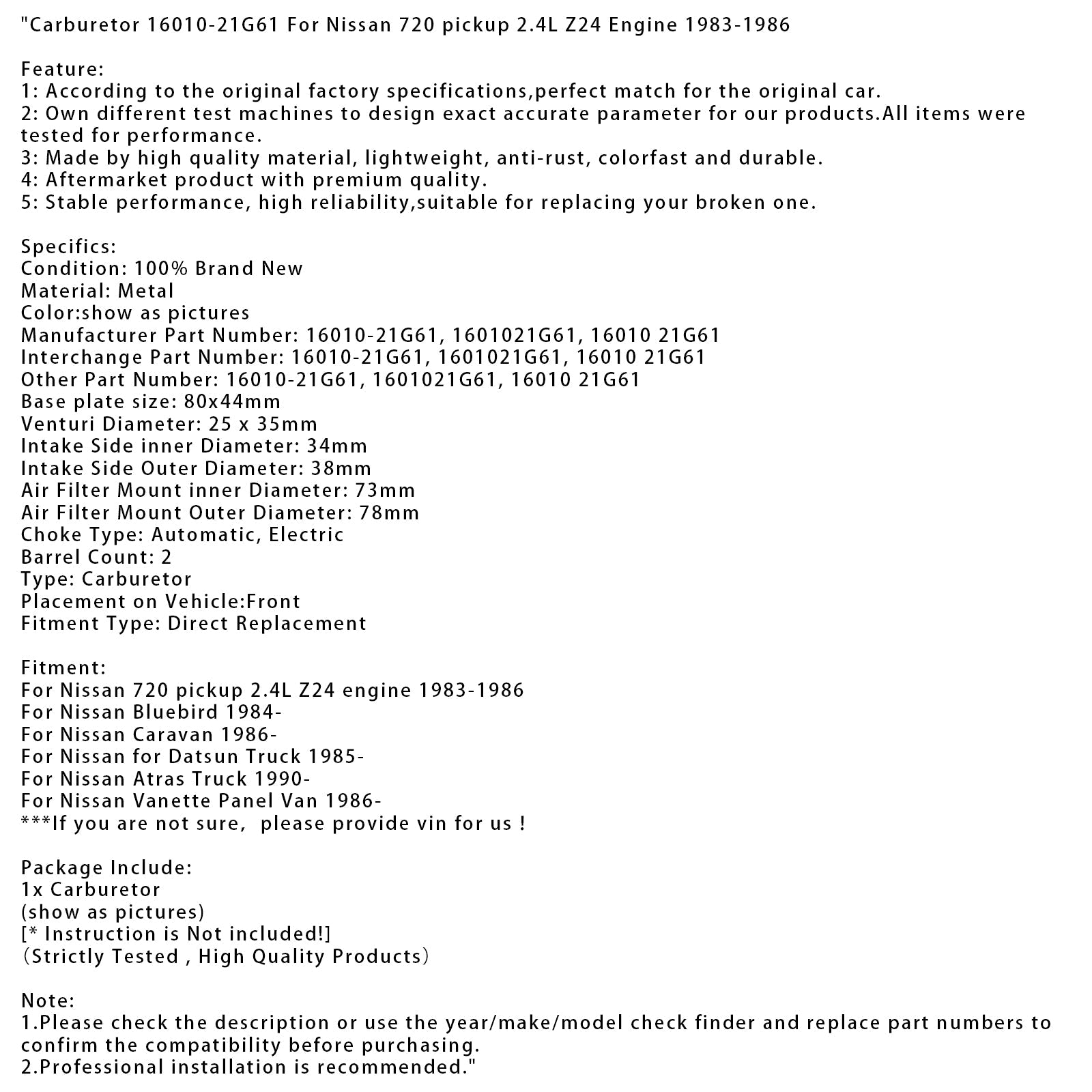 1990-on Nissan Atras Truck Carburetor 16010-21G61