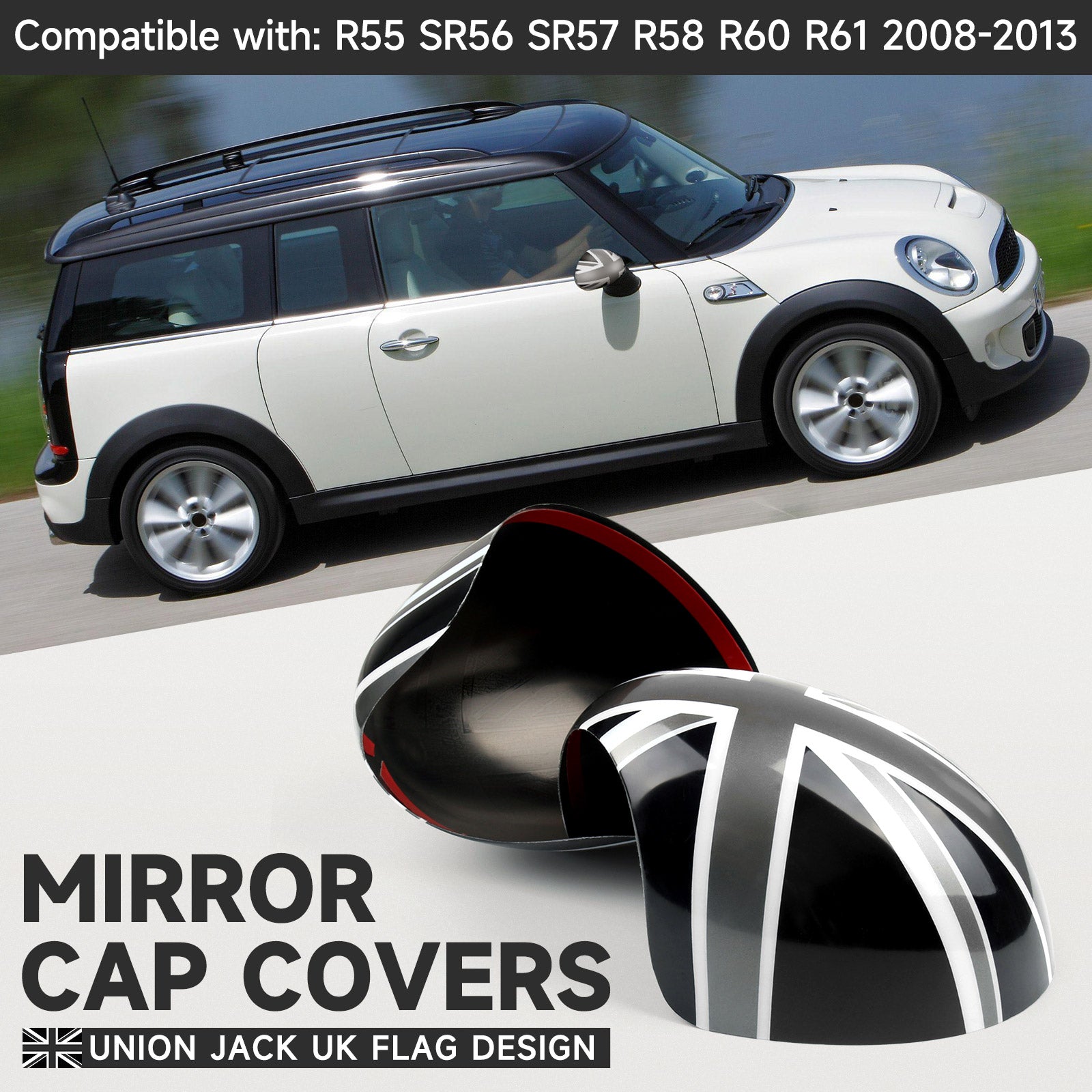 2 x Union Jack WING Mirror Covers Fit for MINI Cooper R55 R56 R60 Power Fold Mirror Generic CA Market