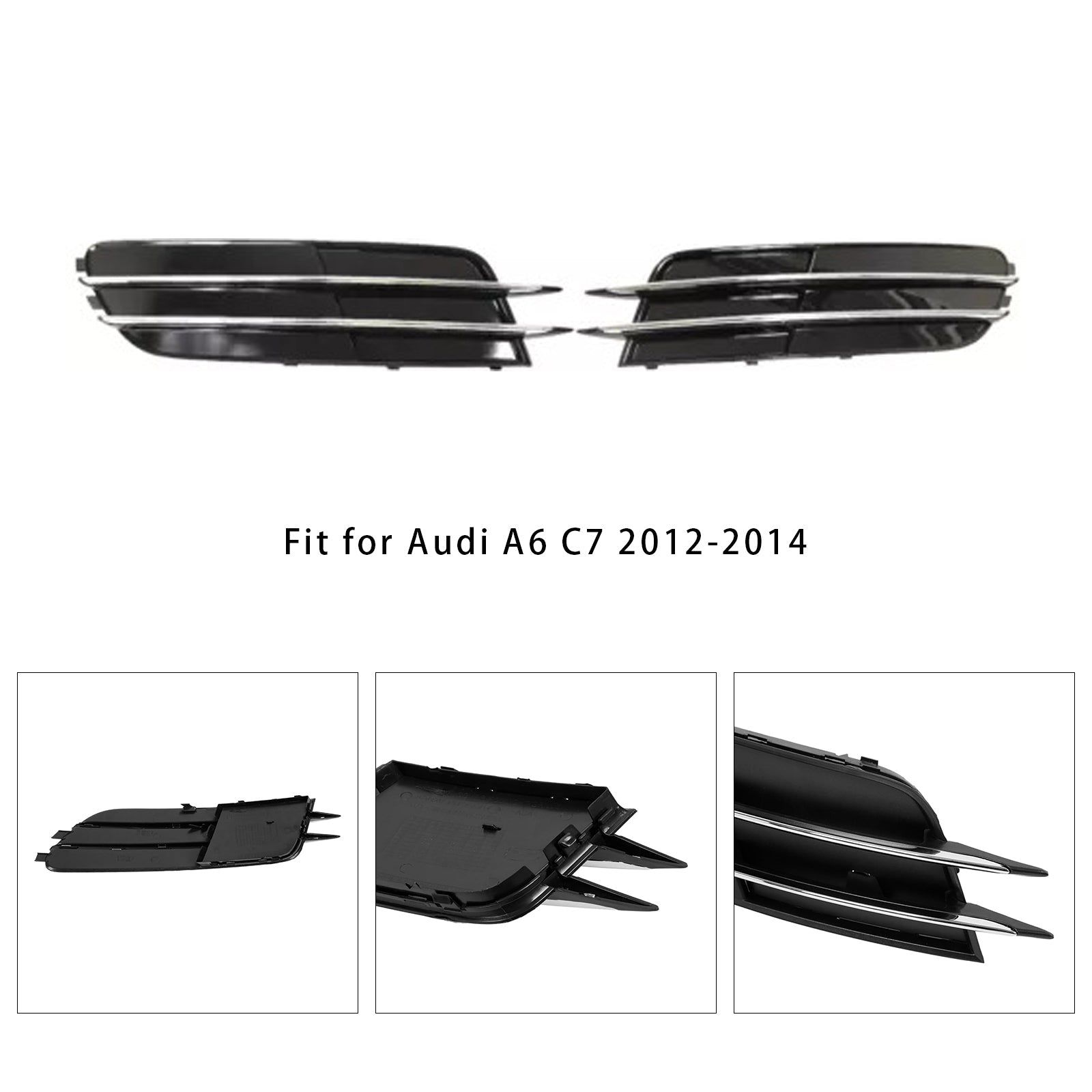 1 Pair Front Bumper Fog Light Grill Cover Bezel For Audi A6 C7 2011-2014