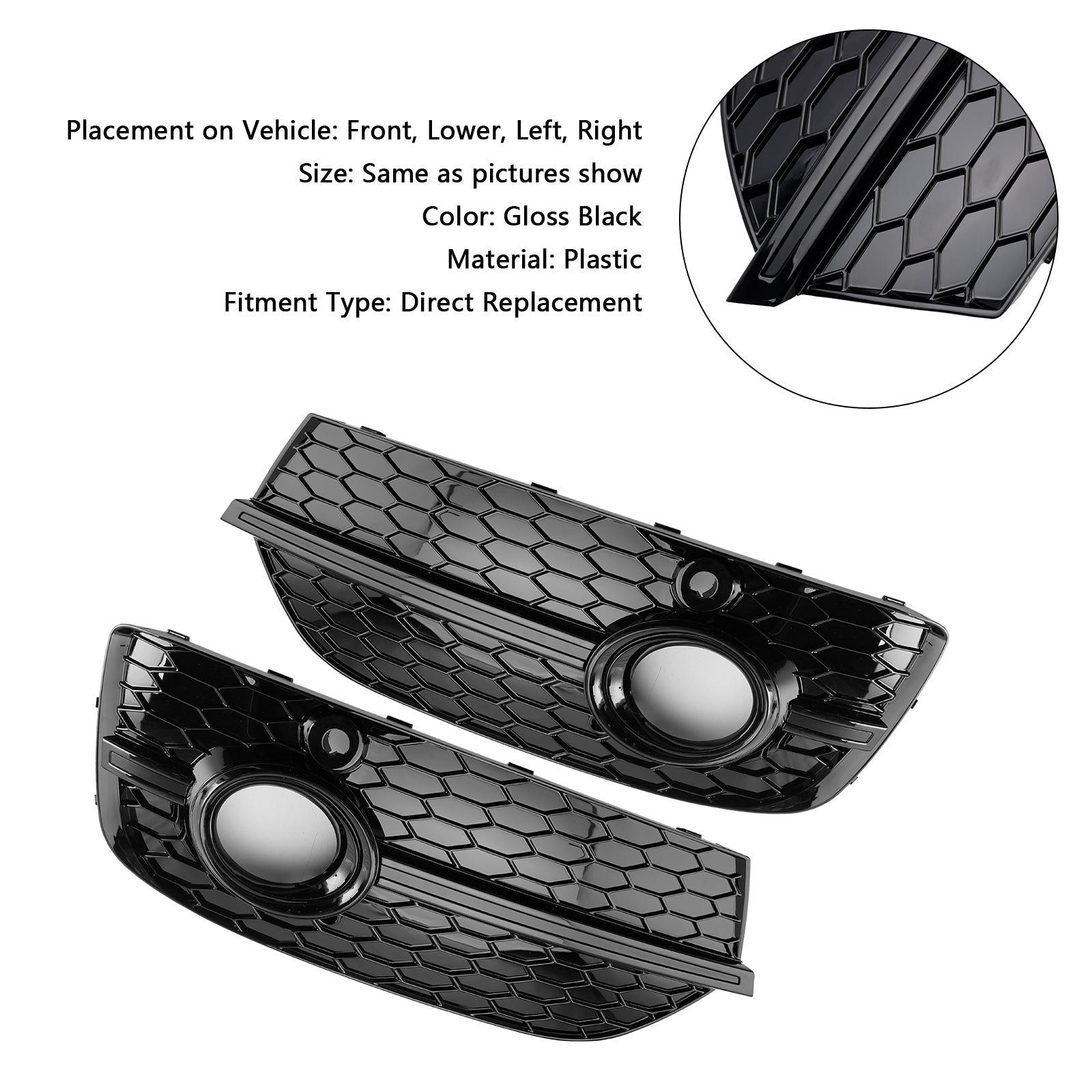 2013-2015 Audi Q3 RSQ3 Style Honeycomb Front Fog Light Covers Gloss Black