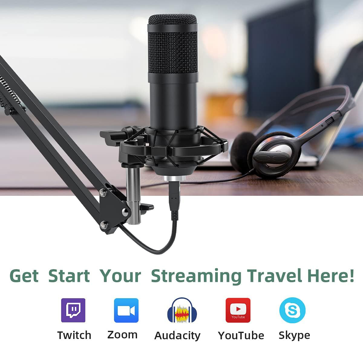 BM800 USB Condenser Microphone for PC Studio Microphone Kit Singing Streaming