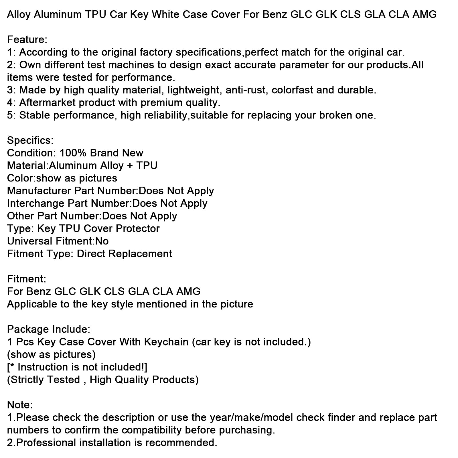 Benz GLC GLK CLS Leather Alloy Aluminum TPU Car Key White Case Cover