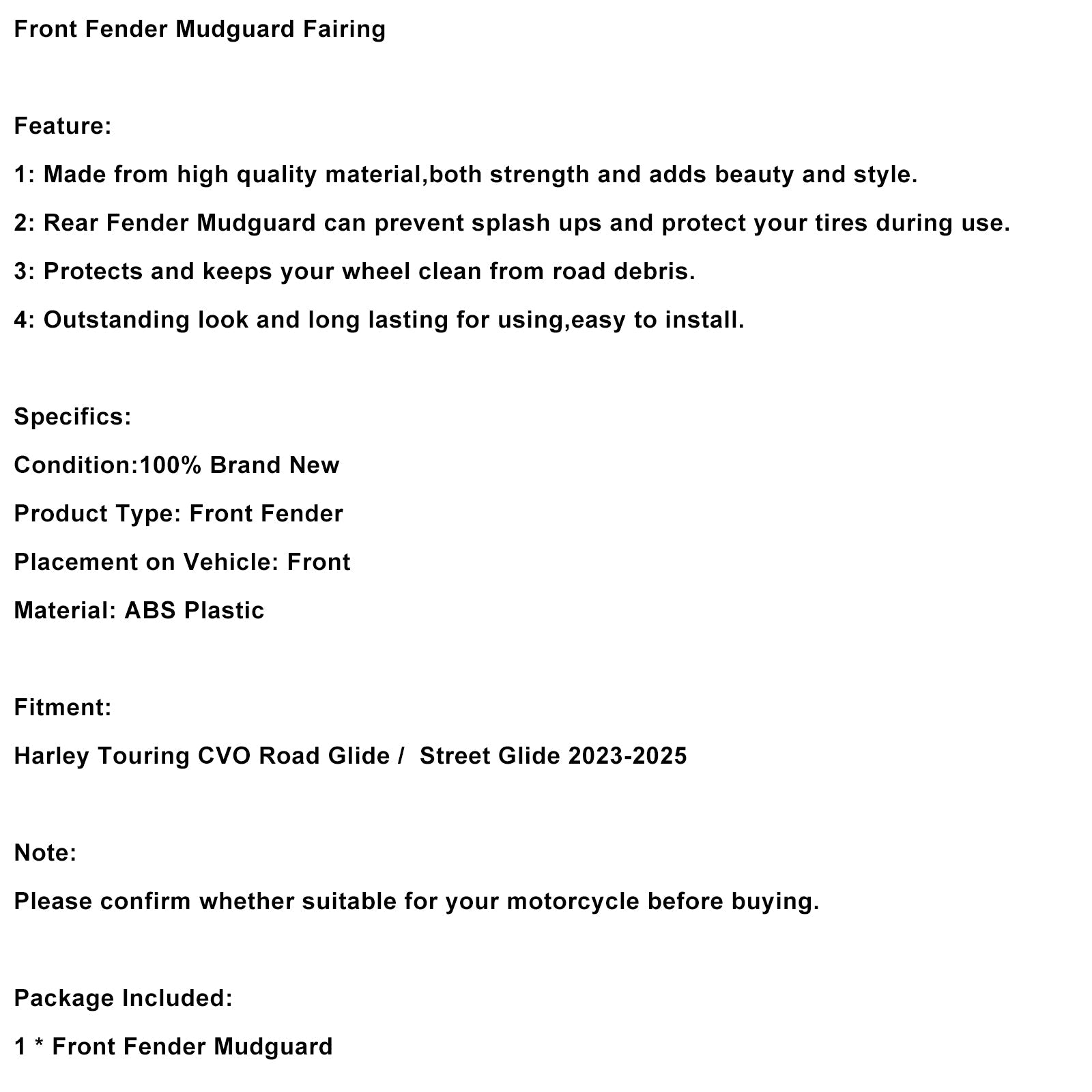 2023-2025 Touring CVO Road Glide / Street Glide Front Fender Mudguard Fairing