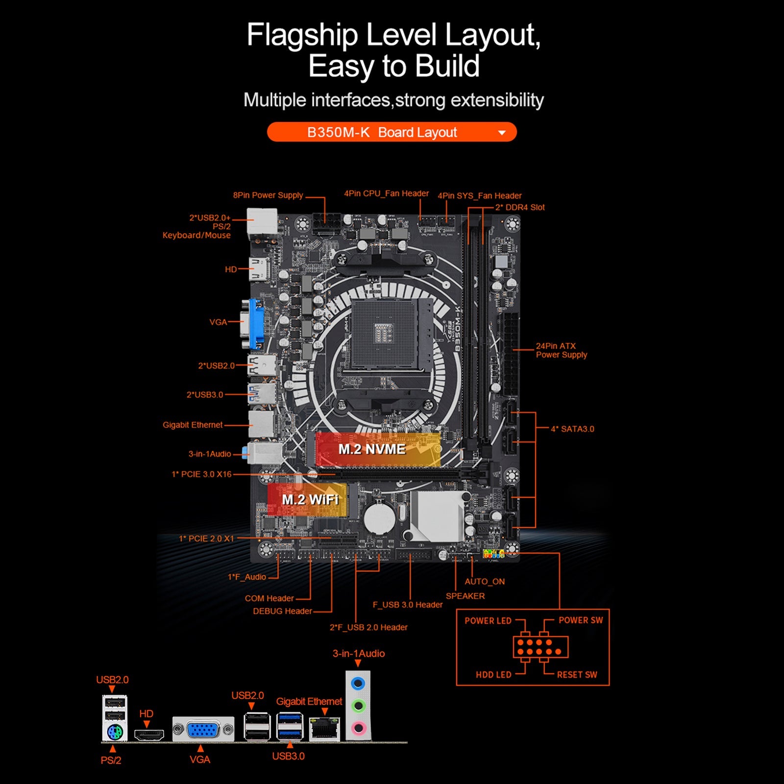 B350M-K Computer Motherboard Desktop DDR4 AM4 CPU WIFI NVME Gigabit Network Card