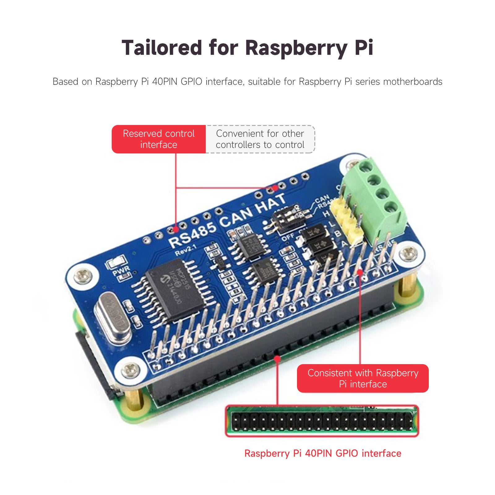 Raspberry Pi RS485 Can Expansion Board UART Communication Module Onboard TVS