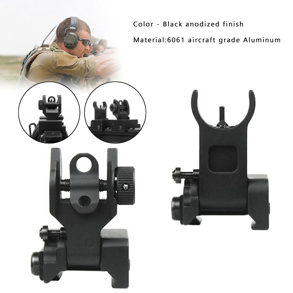 Hunting Metal Low Profile Flip-up Folding Back Iron Sights Front & Rear Set