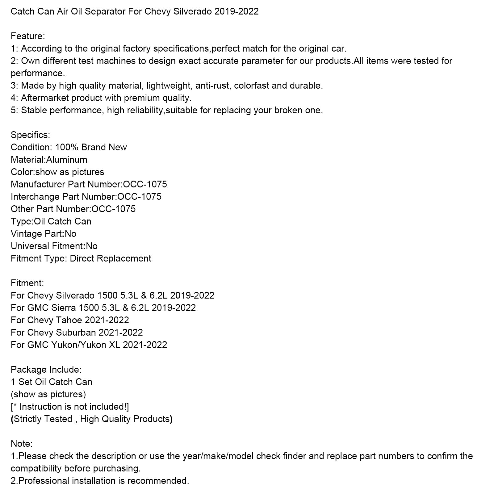 Catch Can Air Oil Separator For Chevy Silverado 2019-2022