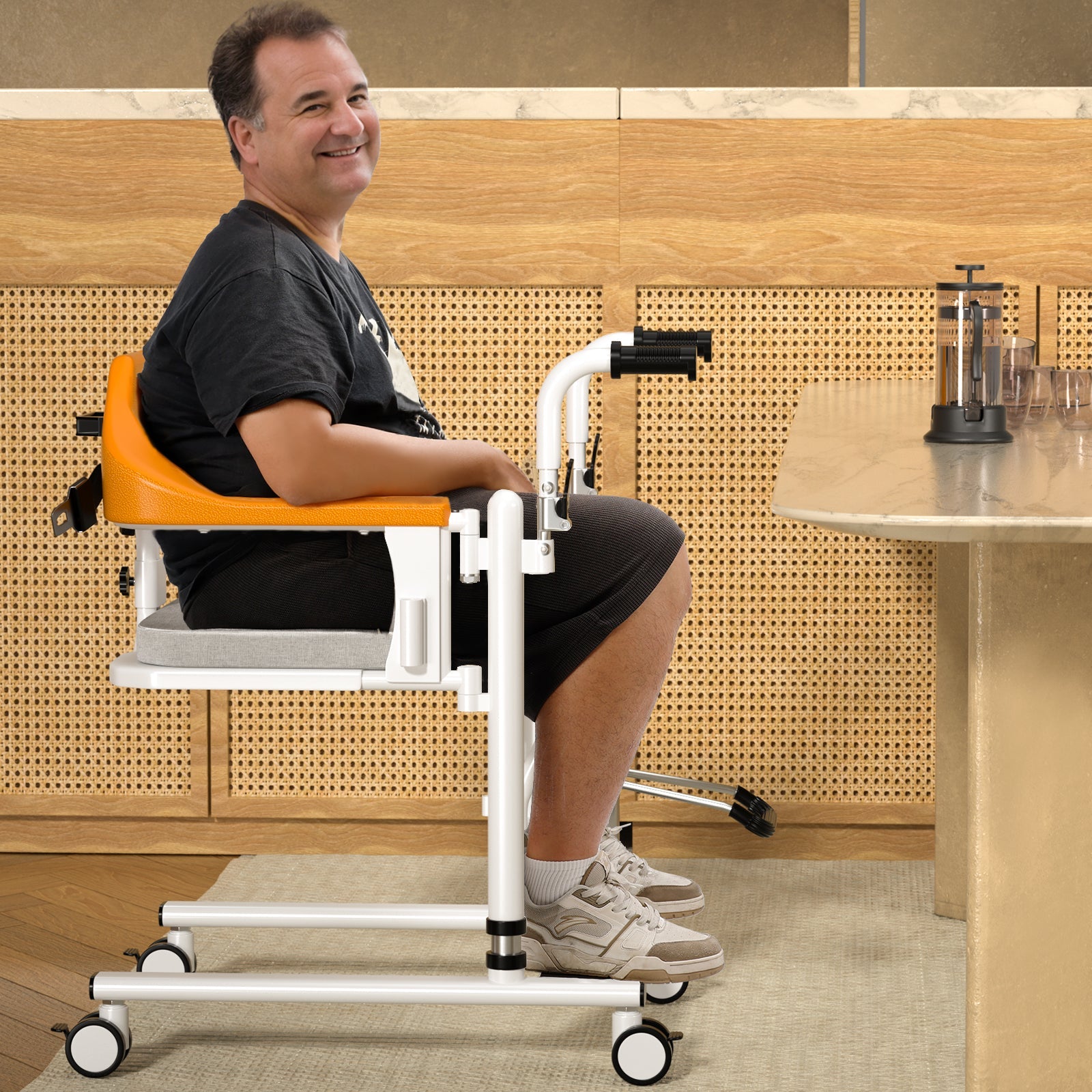 Widen Patient Chair Hydraulic Transferred Lift Wheelchair 180 degrees Split Seat