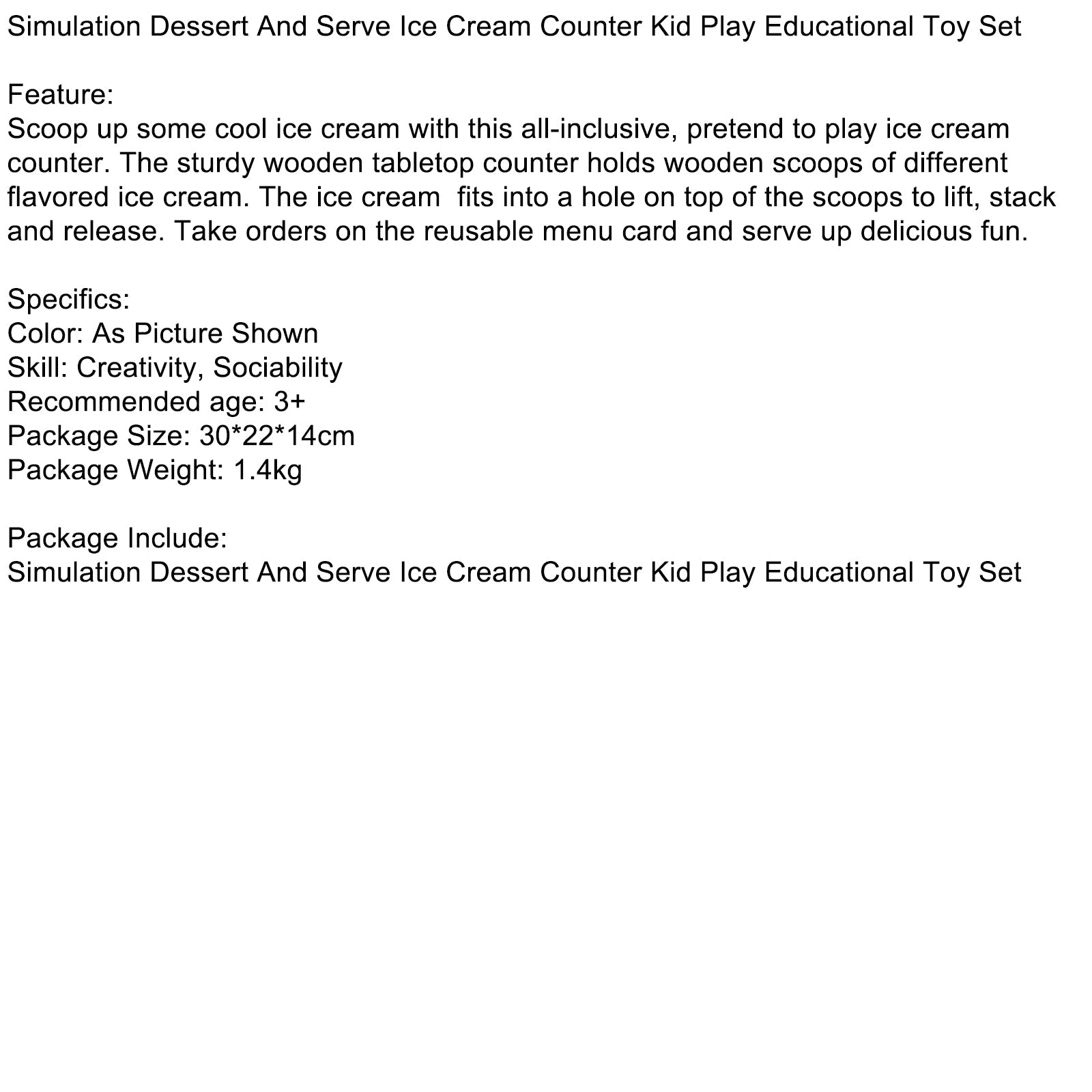 Simulation Dessert And Serve Ice Cream Counter Kid Play Educational Toy Set