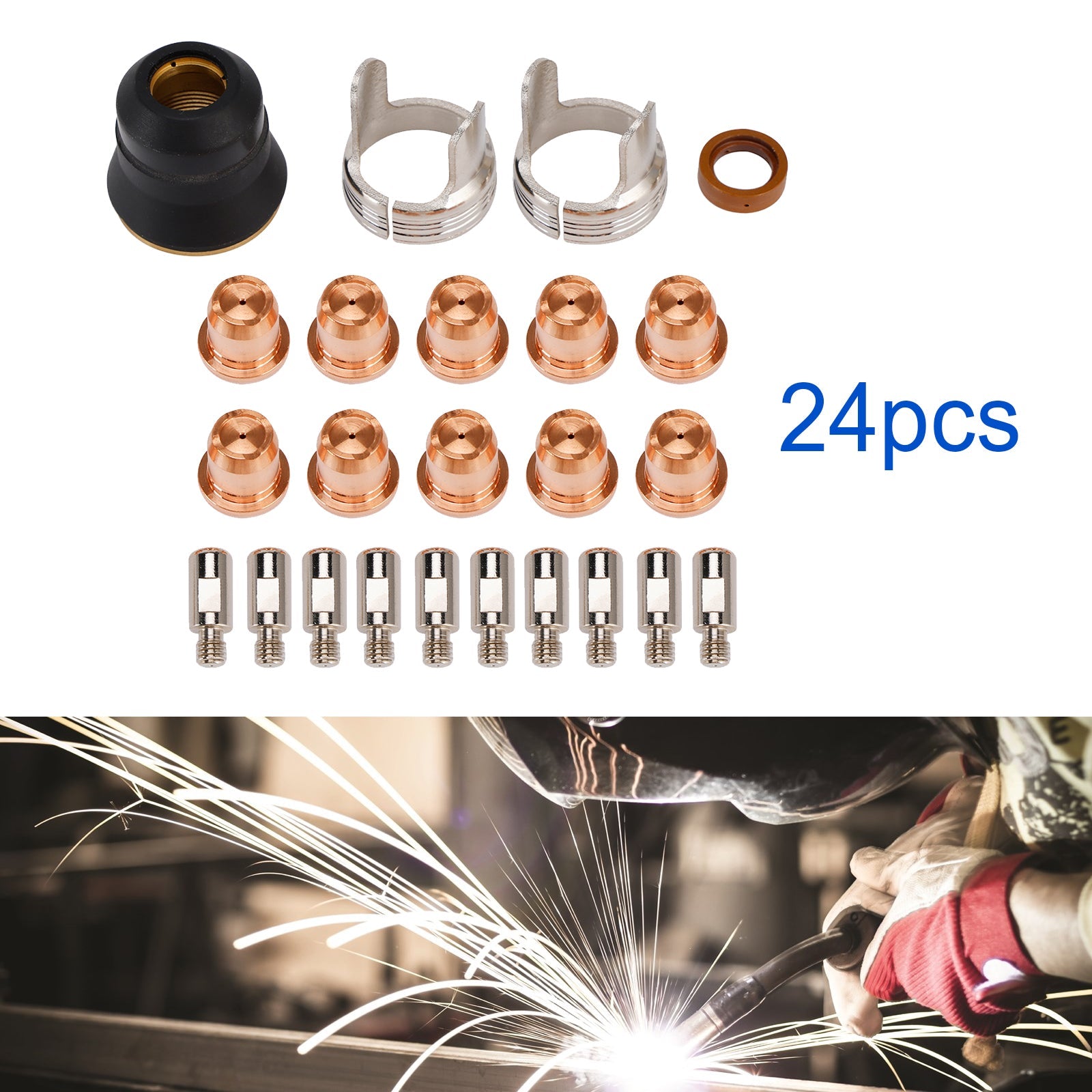 24Pcs IPT40 Plasma Cutting Torch Tip Electrode Consumables For CUT-55DS CUT-65DS