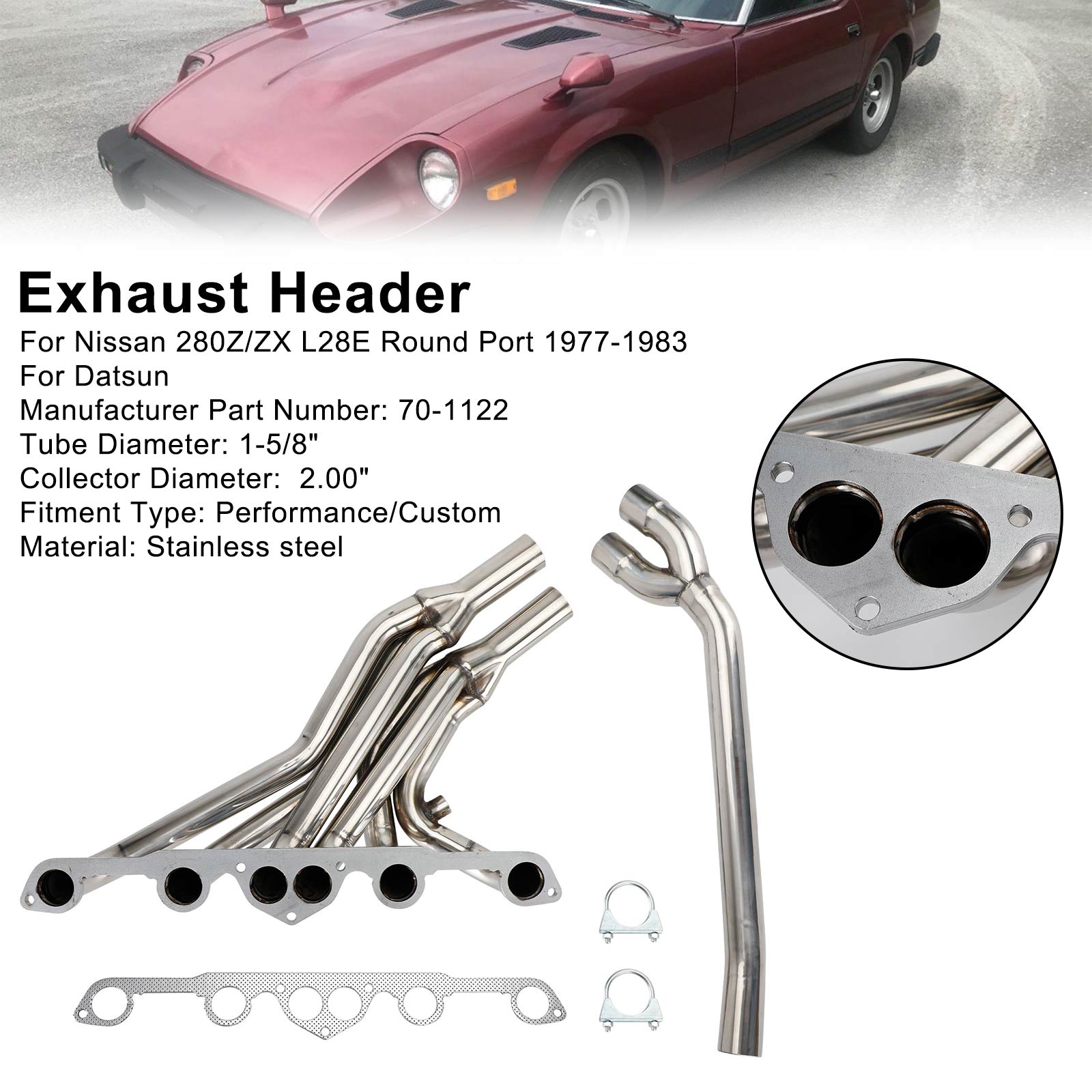 Stainless Exhaust Header Manifold Fit Nissan 280Z 280ZX L28E 77-83 Fit Datsun