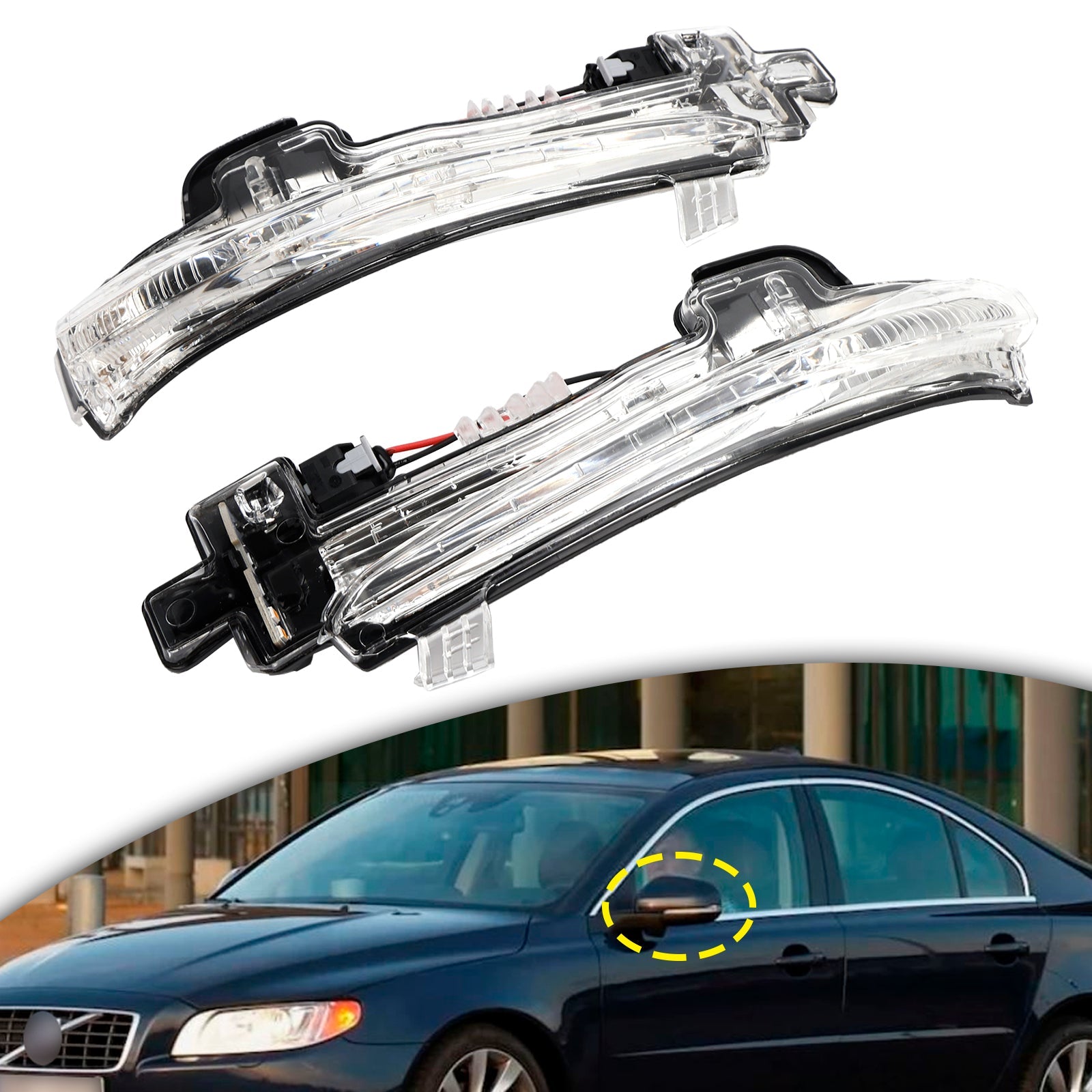 2Pcs Wing Mirror LED Signal Indicator Light For Volvo V40 S60 S80 V60 V70