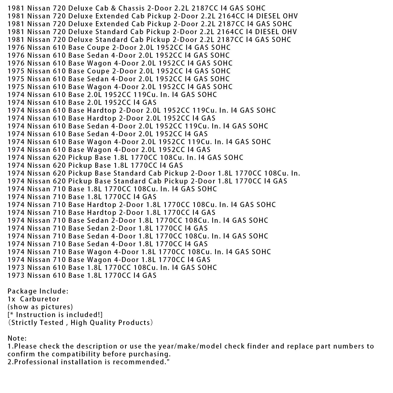 1975-1976 Nissan 610 Base Wagon 4-Door 2.0L Carburetor 16010-13W00 16010-NK2445