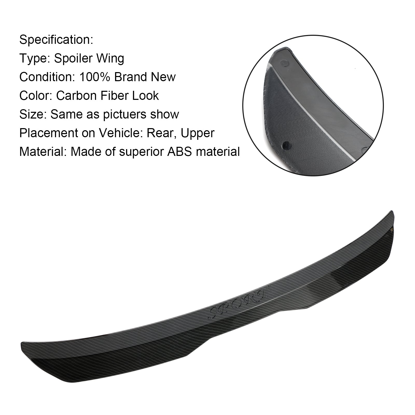 Carbon Fiber Look Car ABS Rear Spoiler Universal Modified Roof Extension Lip Fedex Express