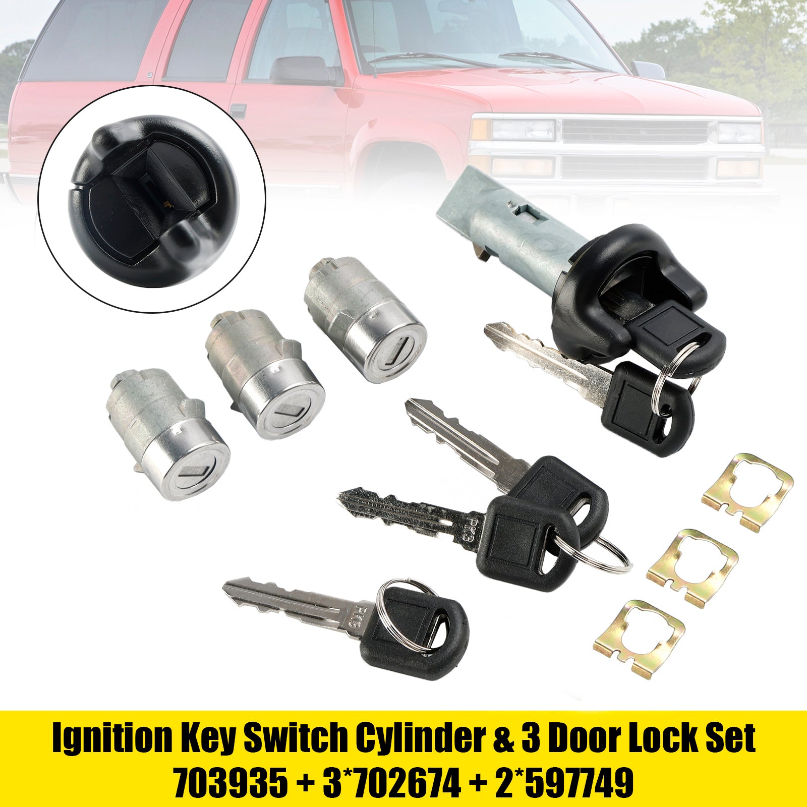 Ignition Key Switch Cylinder &amp; 3 Door Lock Set W/2 Keys For Suburban Tahoe 1998-1999