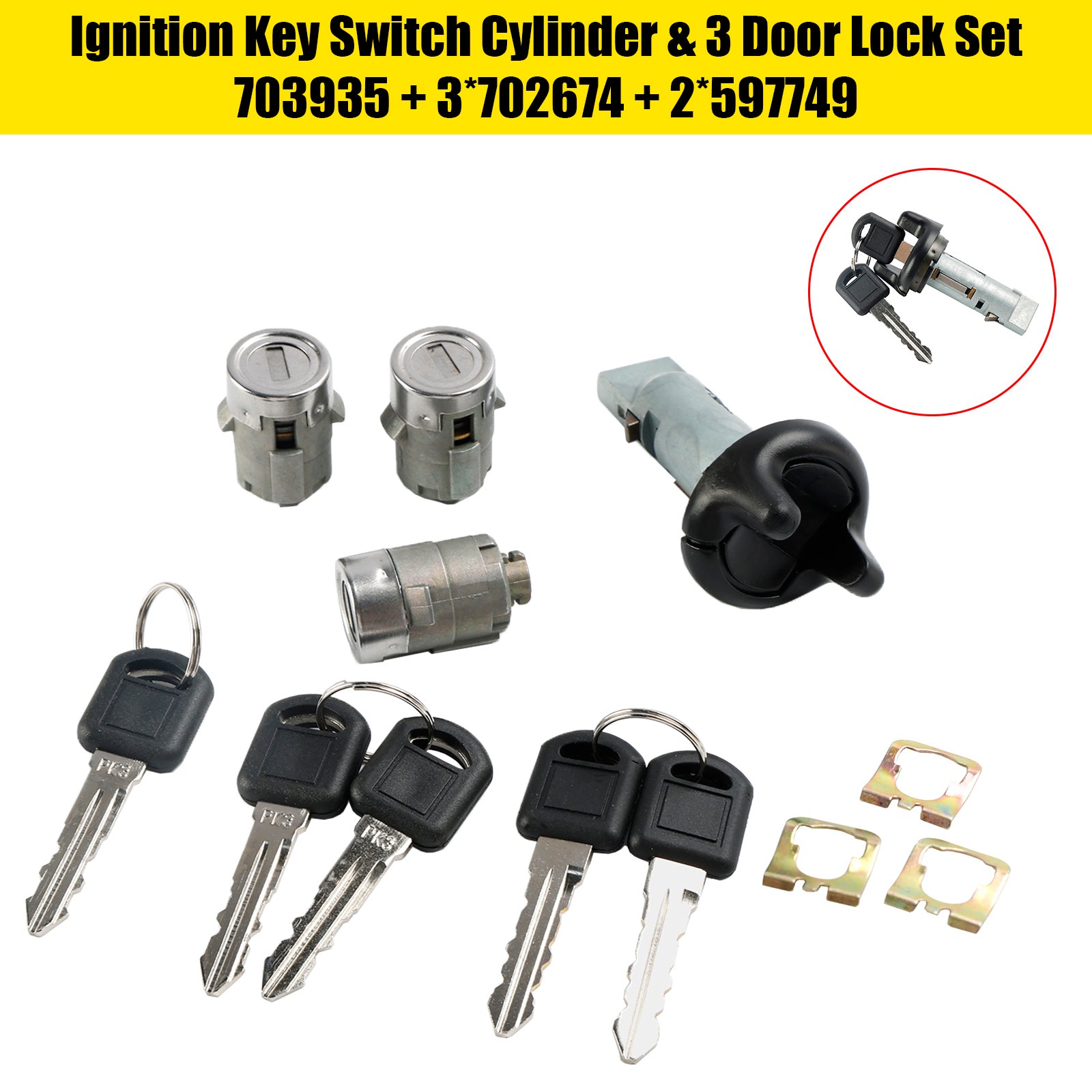 Ignition Key Switch Cylinder &amp; 3 Door Lock Set W/2 Keys For Suburban Tahoe 1998-1999