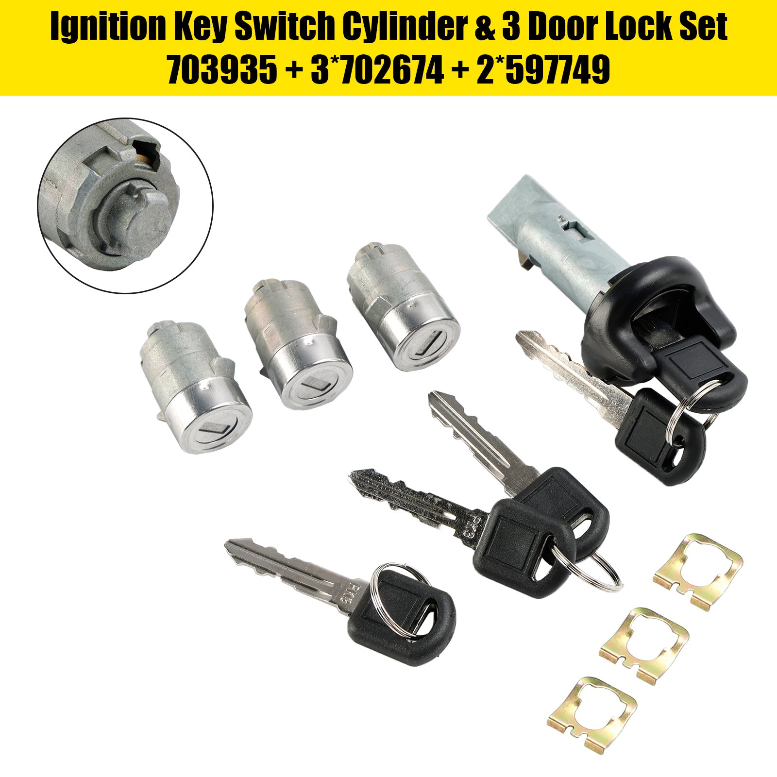 Ignition Key Switch Cylinder &amp; 3 Door Lock Set W/2 Keys For Suburban Tahoe 1998-1999