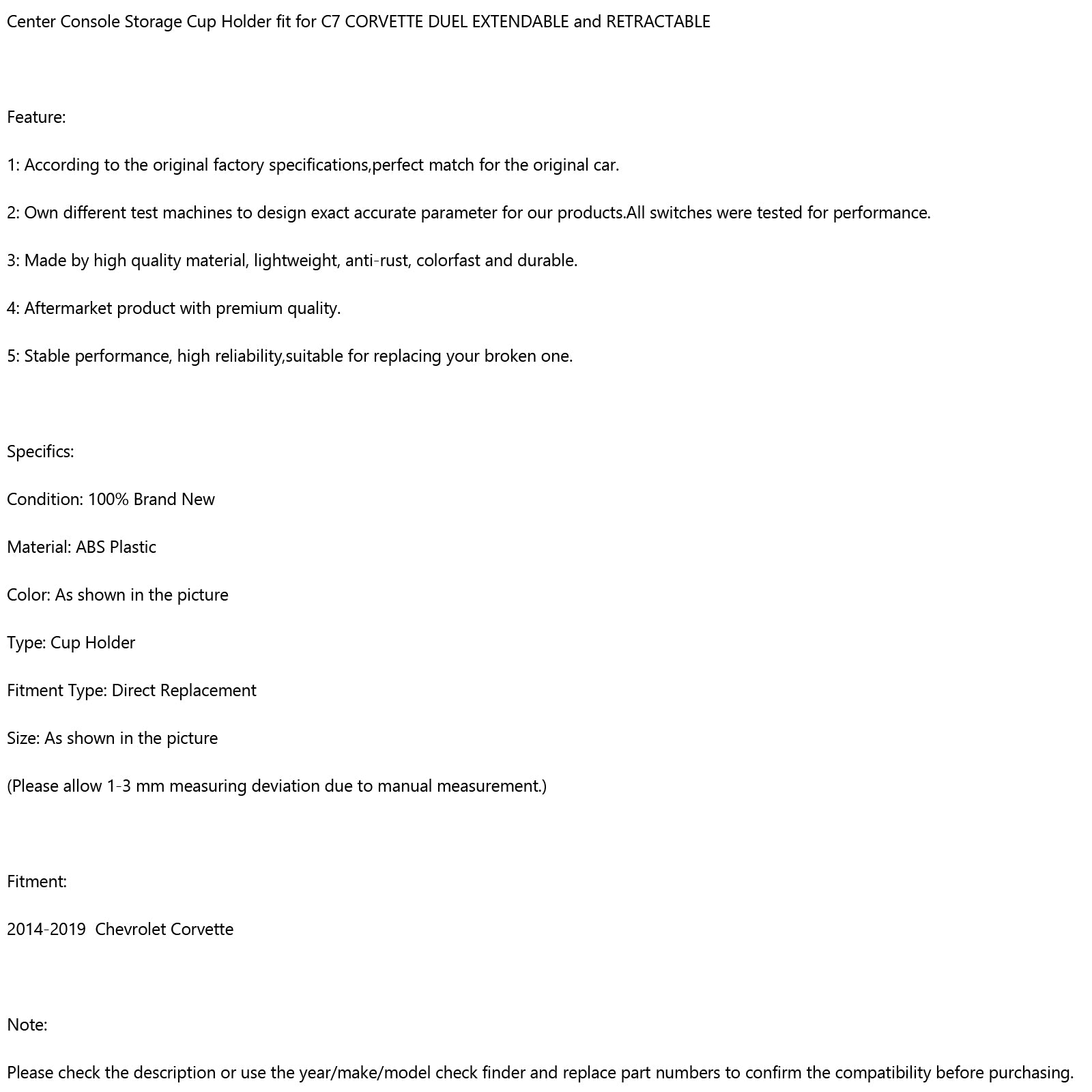 2014-2019 Chevrolet C7 Corvette Duel Extendable And Retractable Cup Holder