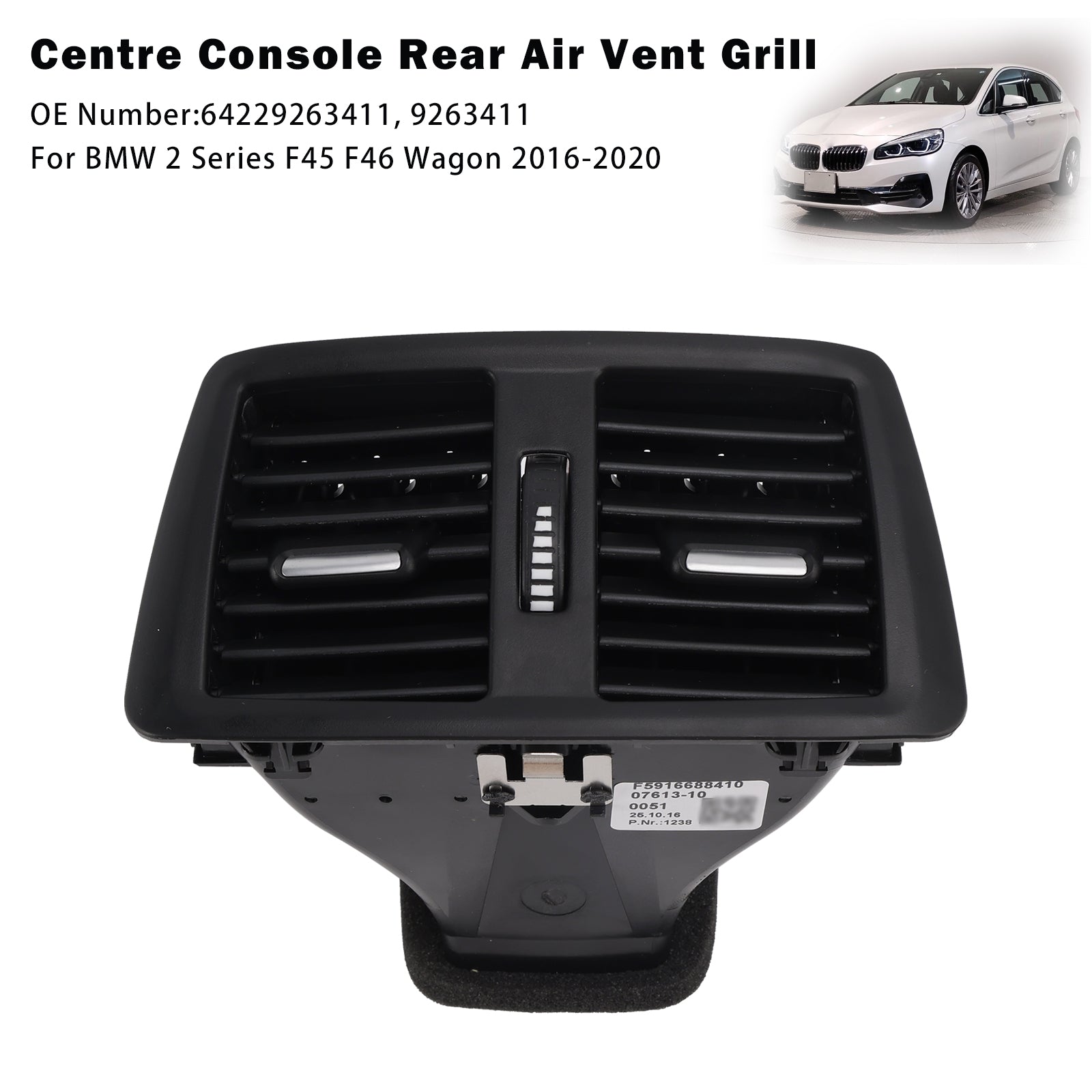 2016-2020 BMW 2 Series F45 F46 Wagon Centre Console Rear Air Vent Grill 9263411