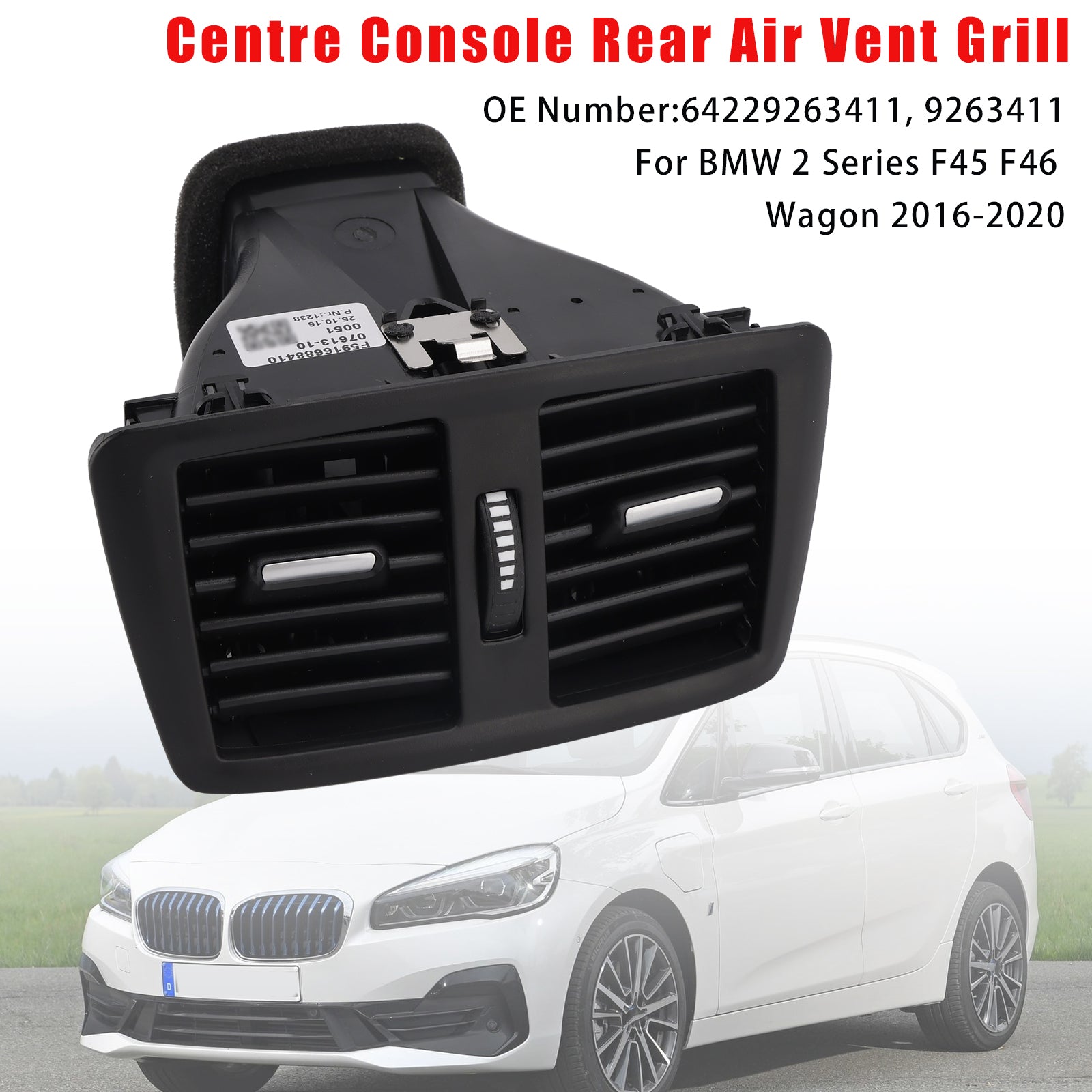 2016-2020 BMW 2 Series F45 F46 Wagon Centre Console Rear Air Vent Grill 9263411