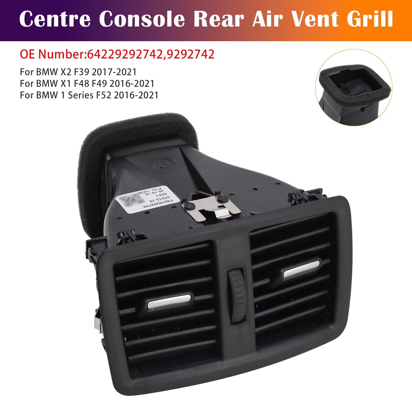 2016-2021 BMW X1 F48 F49Centre Console Rear Air Vent Grill 64229292742