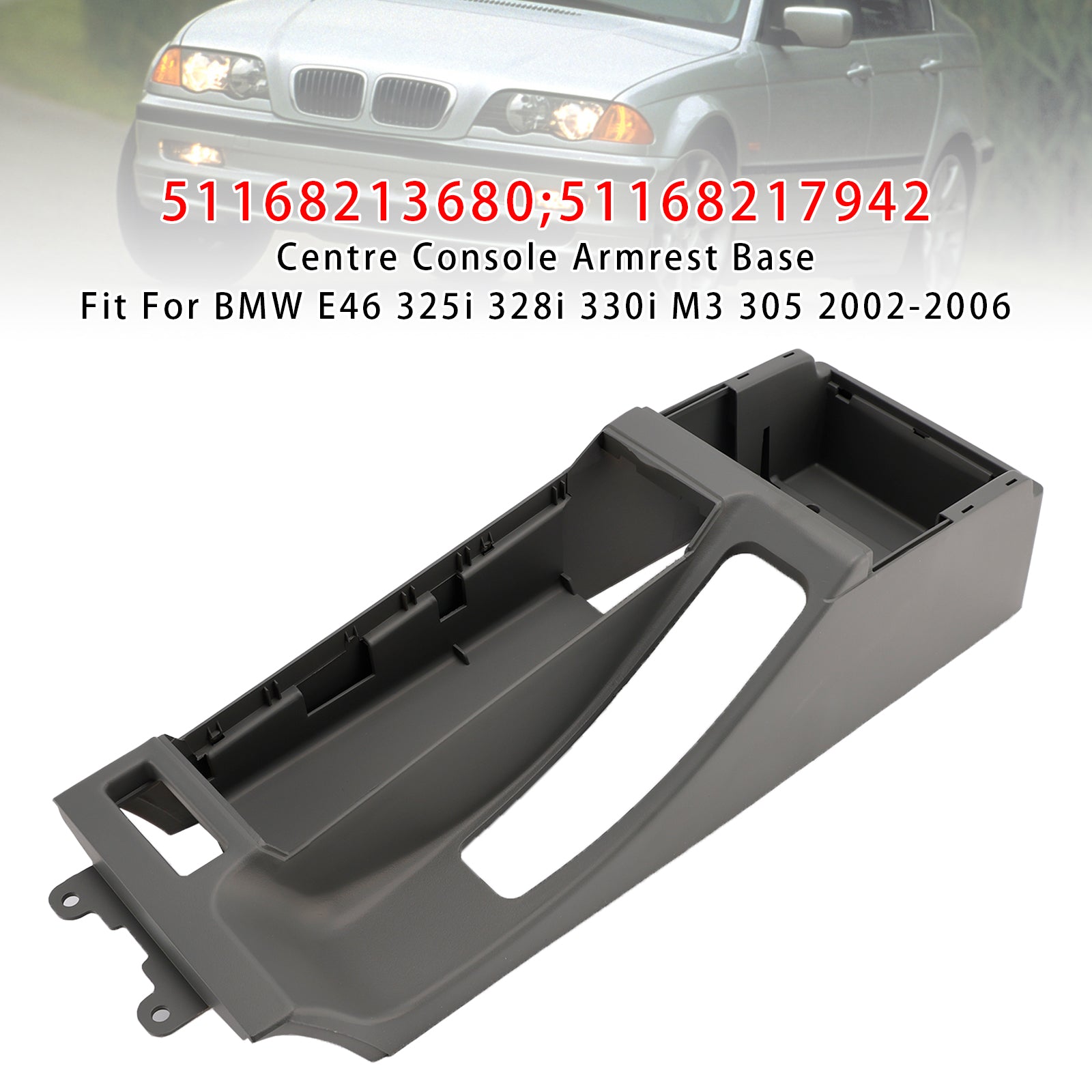 2002-2006 BMW E46 325i 328i 330i Grey Centre Console Armrest Trim Base 51168213680