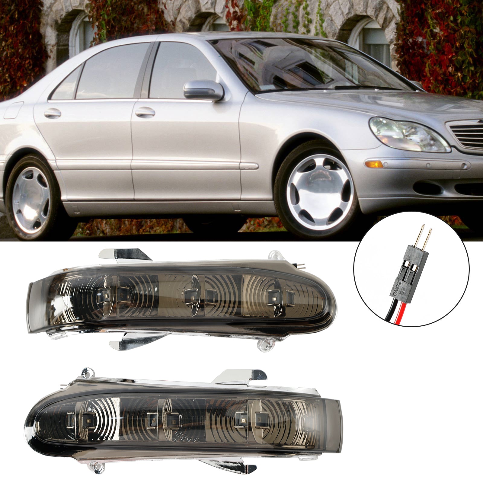 Par de luces LED intermitentes para espejo lateral para Benz S W220 CL ​​W215 1999-2003 gris