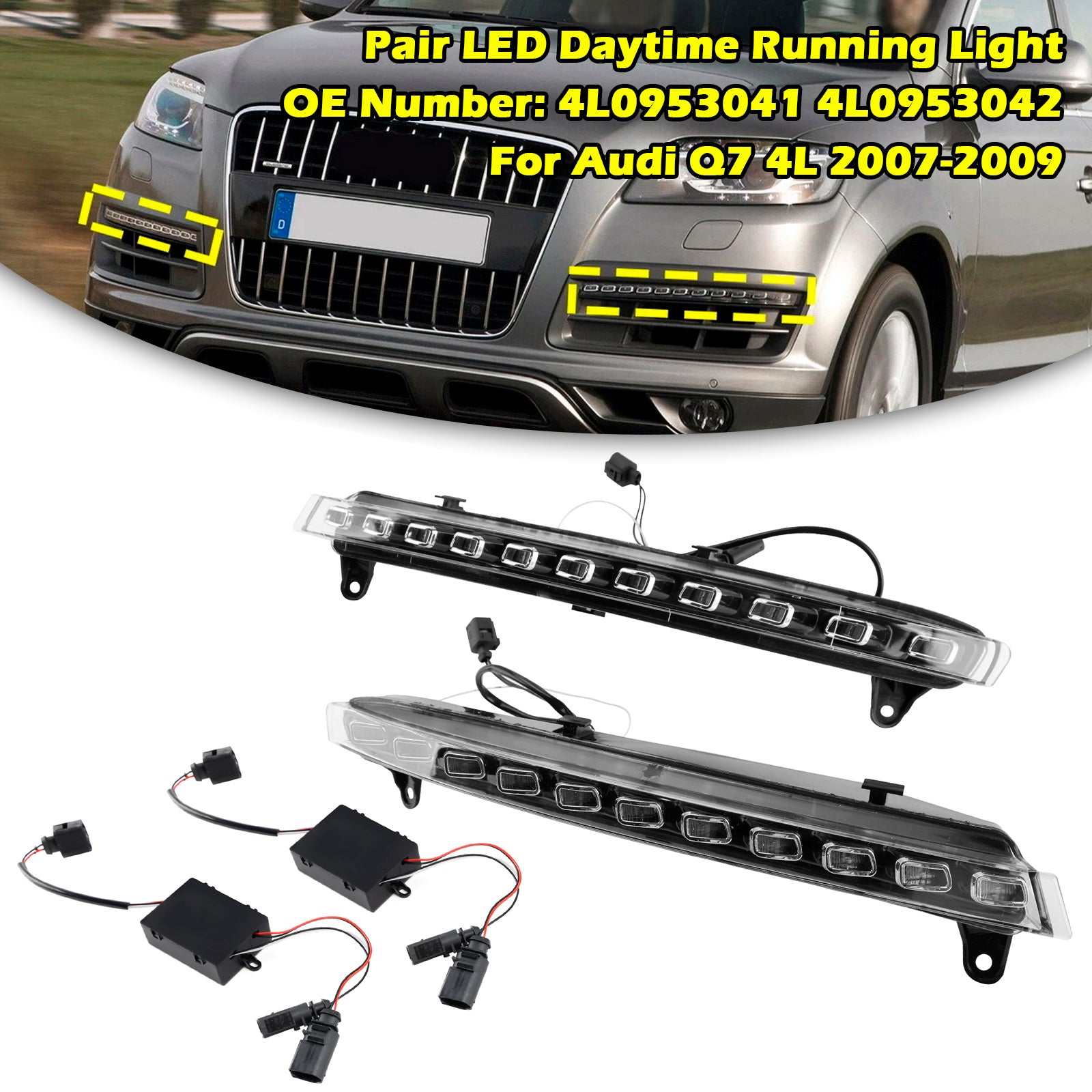2007-2009 Audi Q7 4L Pair LED Daytime Running Light 4L0953041 4L0953042