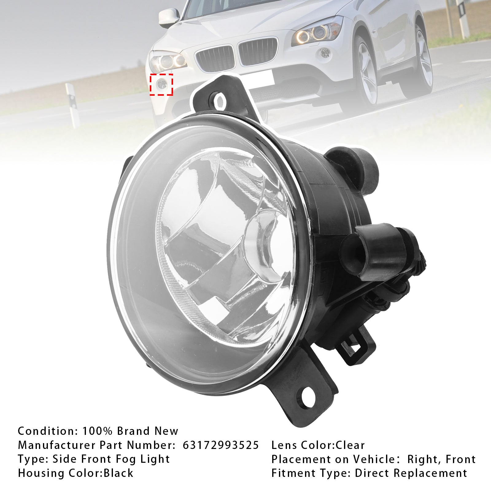2009-2015 BMW X1 E84 1 Pcs Front Right Fog Light Without Bulb 63172993526
