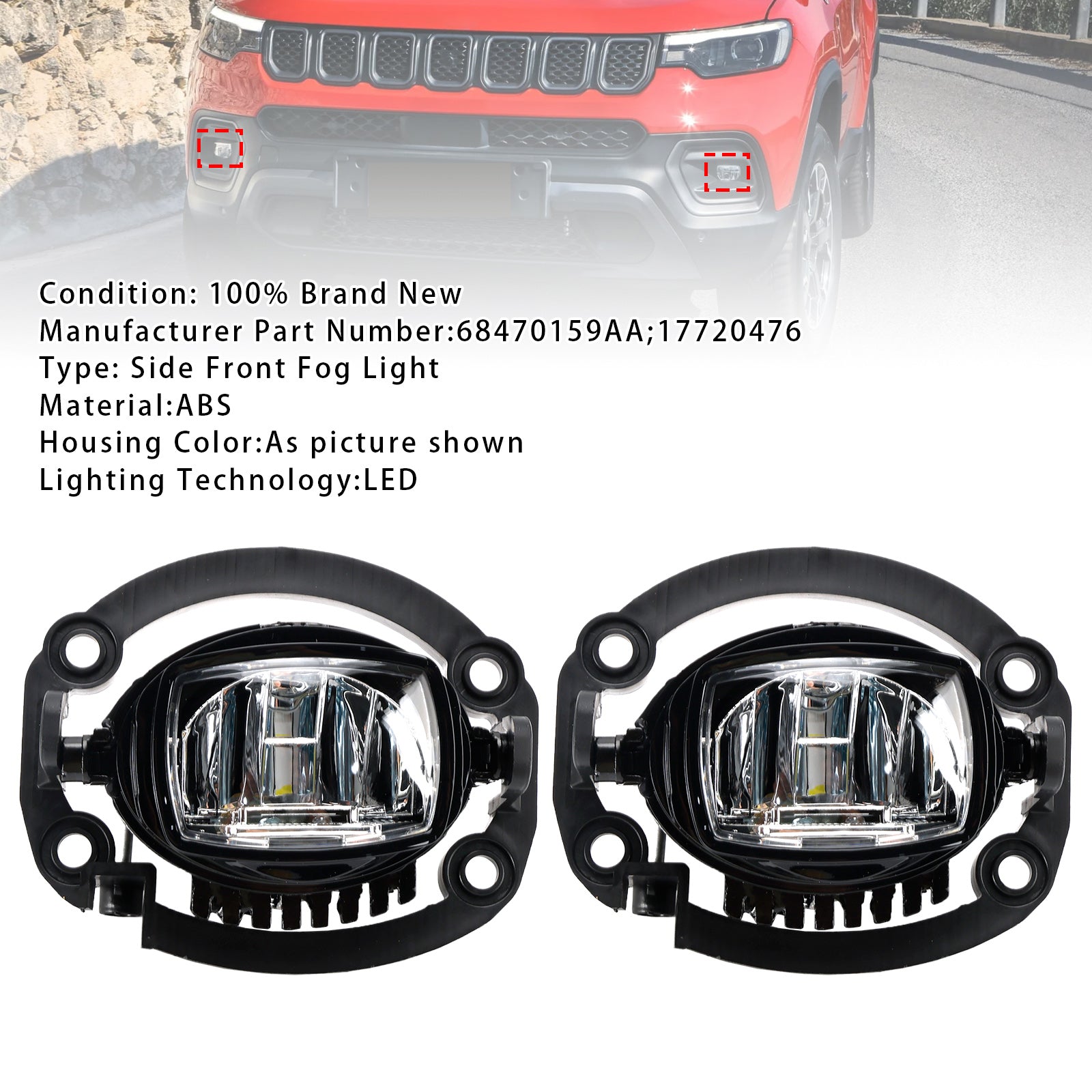 2021-2025 Jeep Compass Pair LED Front Driving Fog Light 68470159AA
