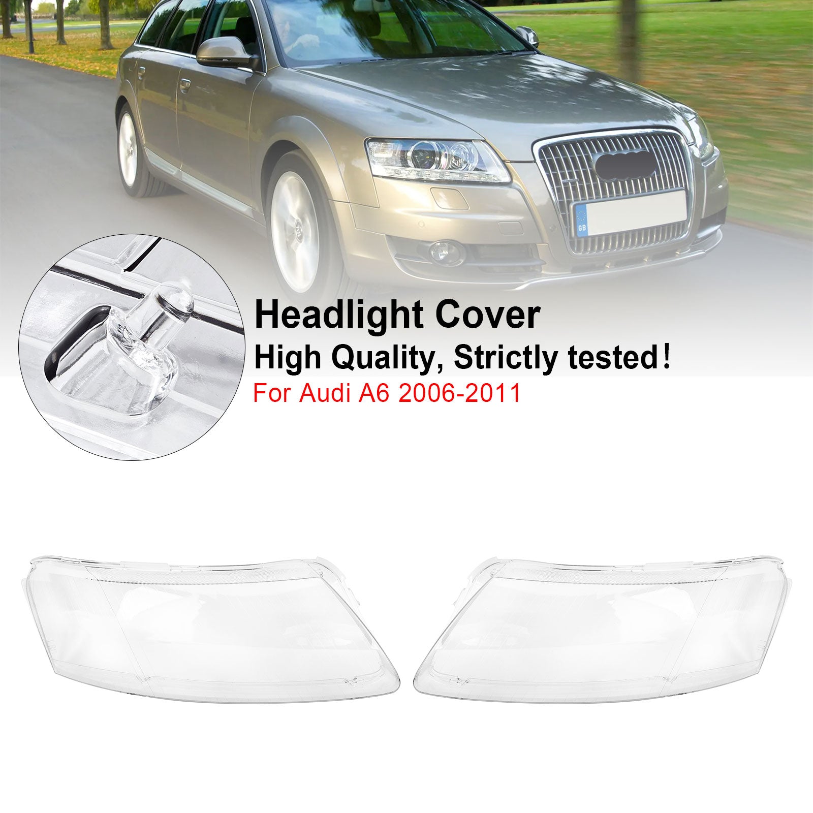 Audi A6 2006-2011 Left +Right Headlight Lens Plastic Cover Shell 4F0941003/04 Fedex Express