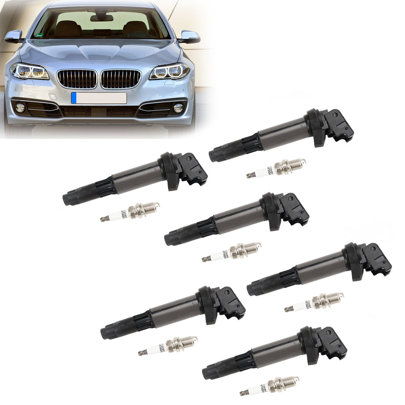 BMW 325 335 525 530i X5 Z4 2.5L 3.0L 6x Ignition Coil+Spark Plug UF515 UF522