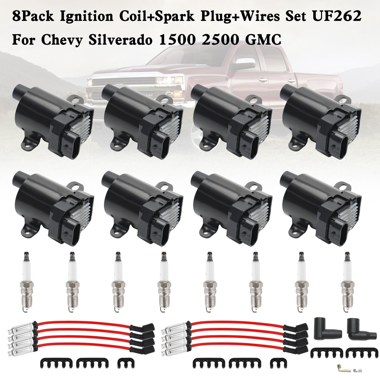 1999-2007 Silverado Sierra 1500 4.8L 5.3L 8Pack Ignition Coil+Spark Plug+Wires Set UF262