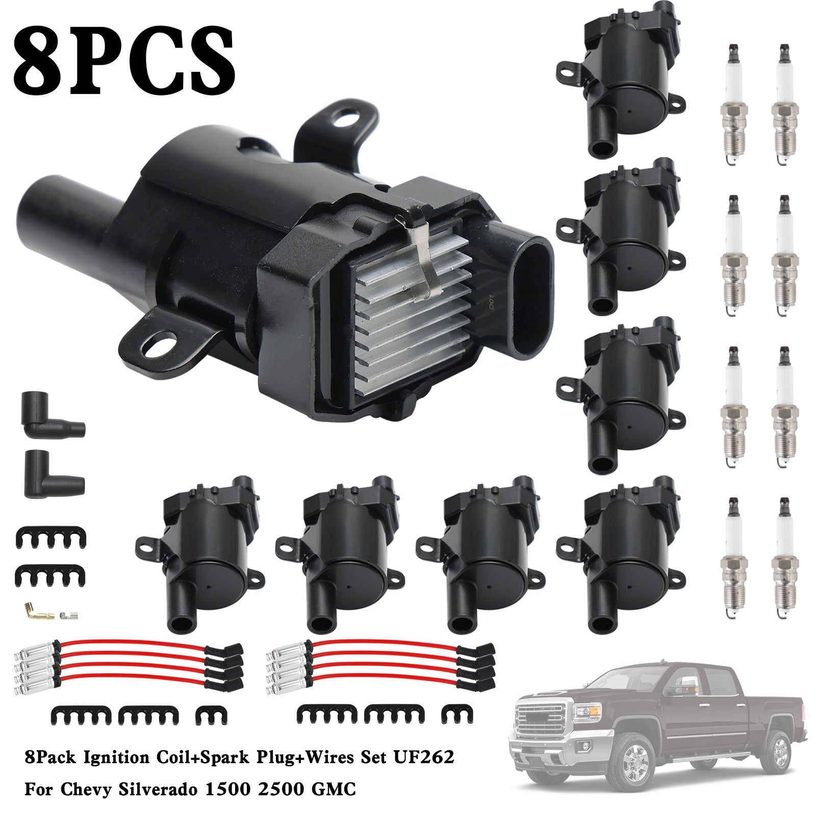 1999-2007 Silverado Sierra 1500 4.8L 5.3L 8Pack Ignition Coil+Spark Plug+Wires Set UF262