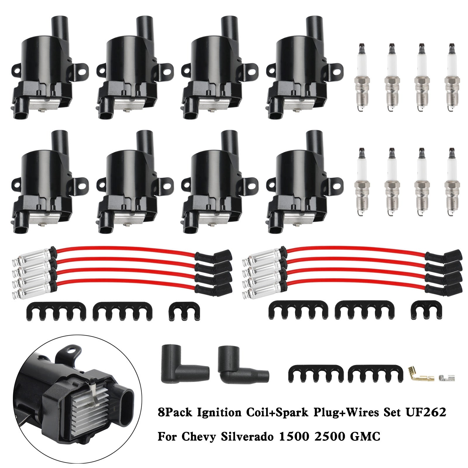 1999-2007 Silverado Sierra 1500 4.8L 5.3L 8Pack Ignition Coil+Spark Plug+Wires Set UF262