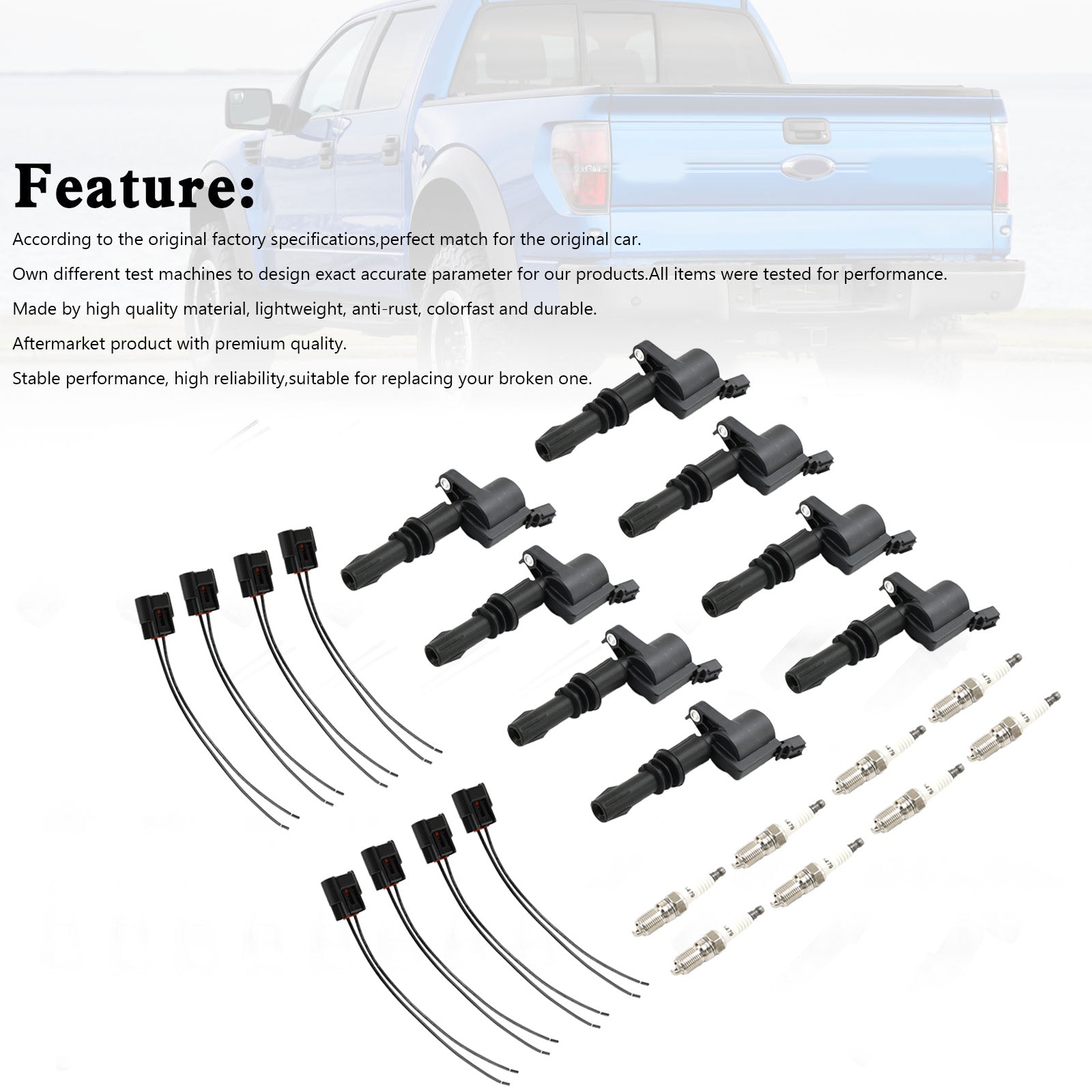 1999-2007 Ford F-550 Super Duty 6.8L V10 8X lgnition Coil +Spark Plug+Connector FD508 DG511 Fedex Express