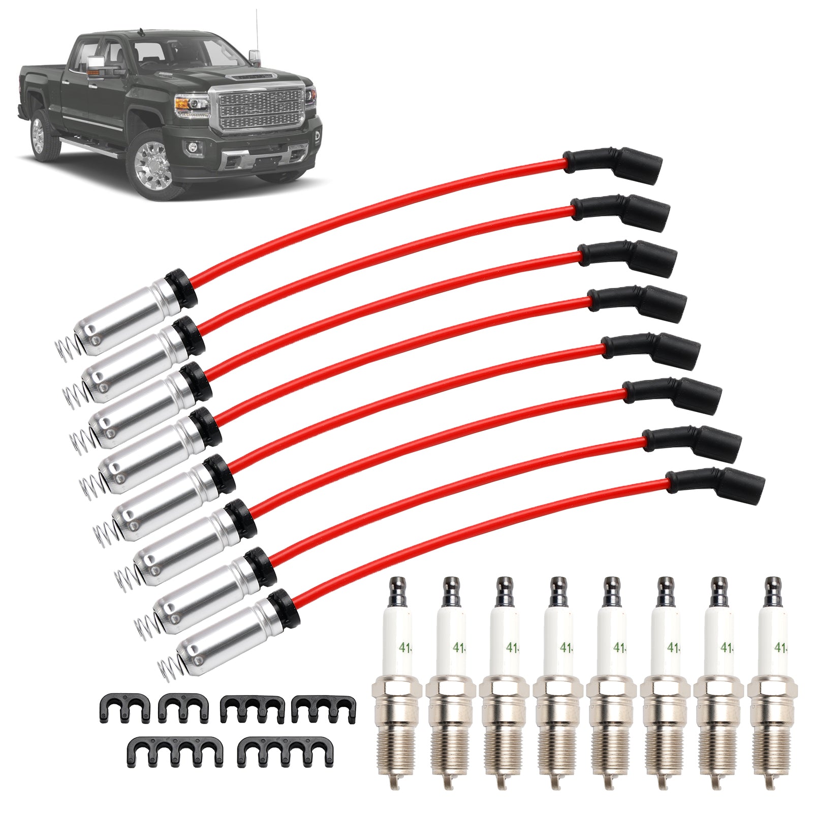 8x Spark Plugs +Wires 10.5mm Set 19299585 For Chevrolet GMC 4.8L 5.3L 6.0L V8