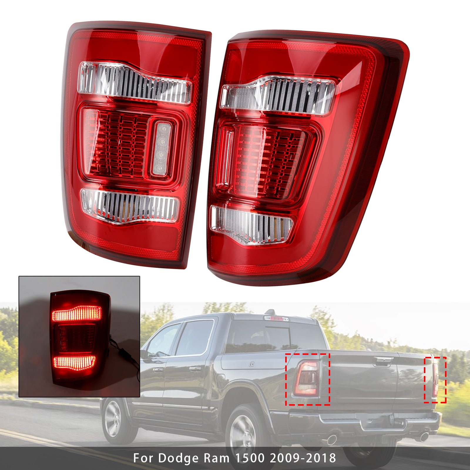 2009-2018 Dodge Ram 1500 Left+Right LED Tail Light Assembly