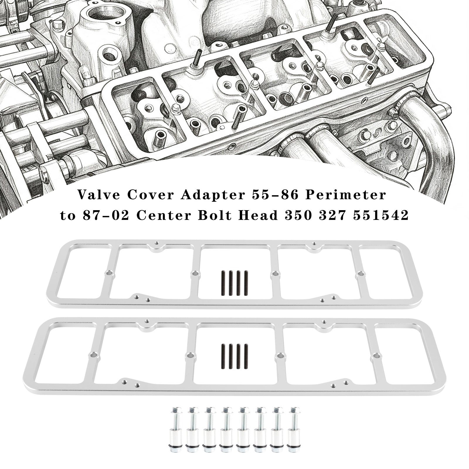 Valve Cover Adapter Compatible with all 1955-1986 perimeter bolt valve covers onto 1987 and newer SBC engines 551542